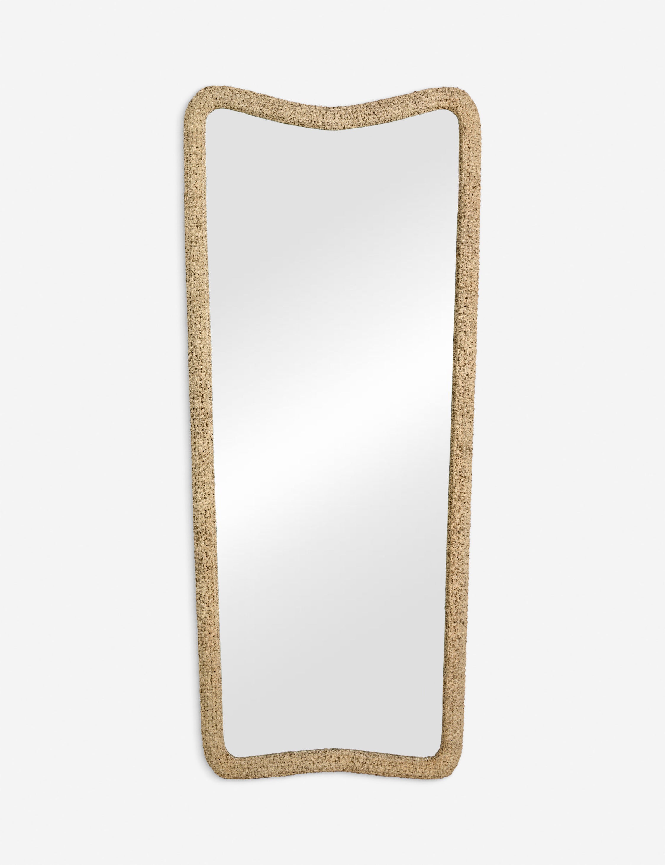 Anora woven wavy frame floor mirror