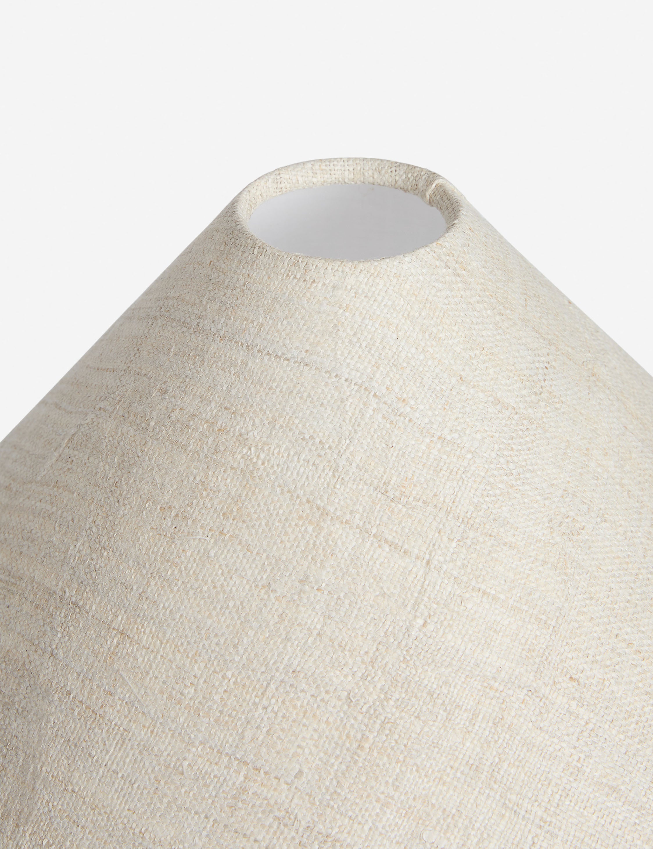 Close up view of the shade of the Arca sculptural chunky wood two shade floor lamp by Aimee Song