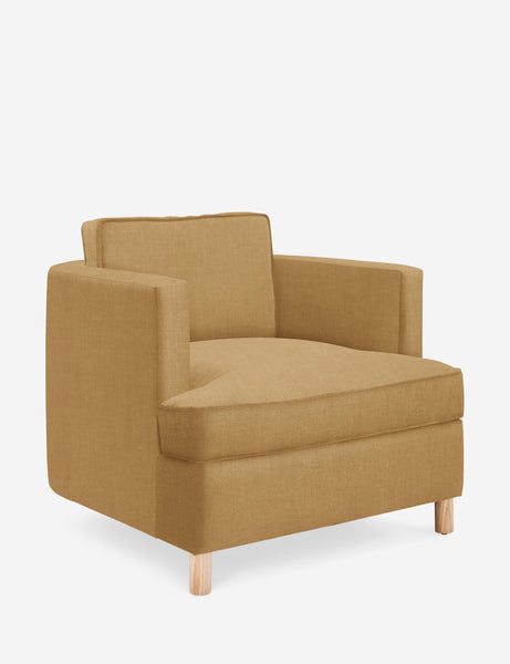 #color::camel-linen | Angled view of the Belmont Camel yellow linen accent chair
