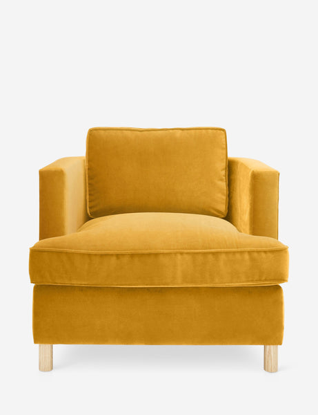 #color::goldenrod-plush-velvet | Belmont goldenrod velvet accent chair by Ginny Macdonald with a curved back and oversized plush cushions