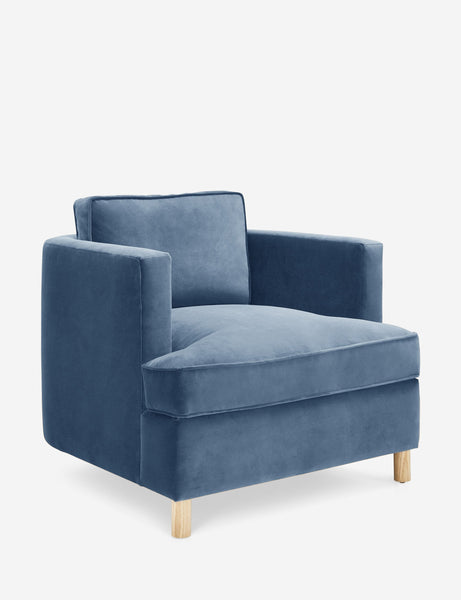 #color::harbor | Angled view of the Belmont Harbor blue velvet accent chair