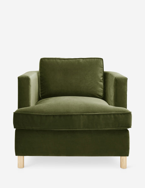 #color::jade | Belmont Jade green velvet accent chair by Ginny Macdonald with a curved back and oversized plush cushions