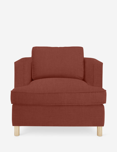 #color::terracotta-linen | Belmont Terracotta linen accent chair by Ginny Macdonald with a curved back and oversized plush cushions
