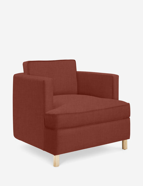 #color::terracotta-linen | Angled view of the Belmont Terracotta linen accent chair