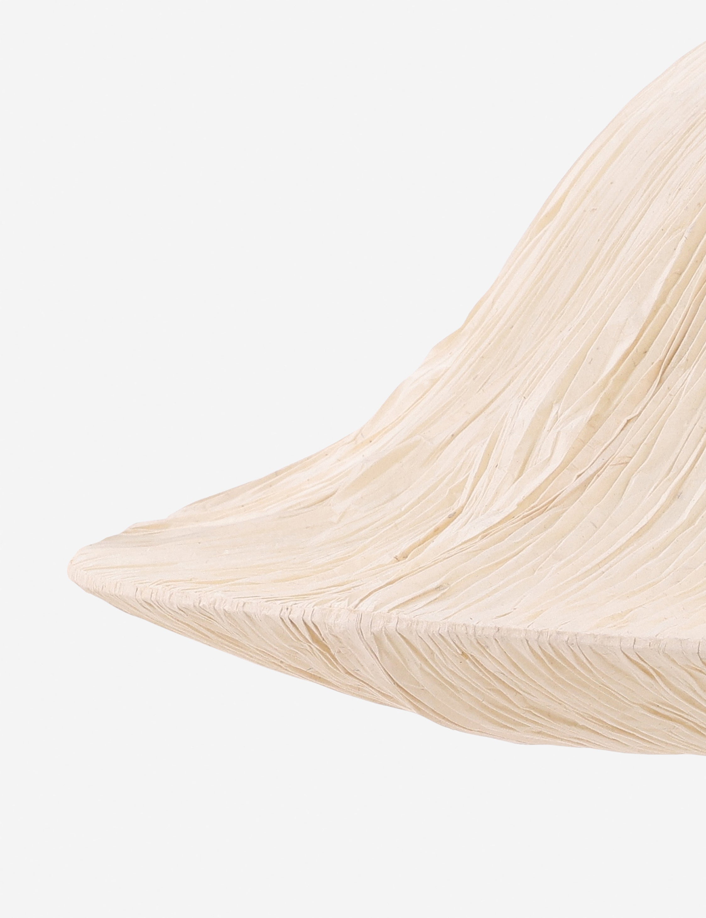 Close up view of the Savary pleated paper shade pendant light.