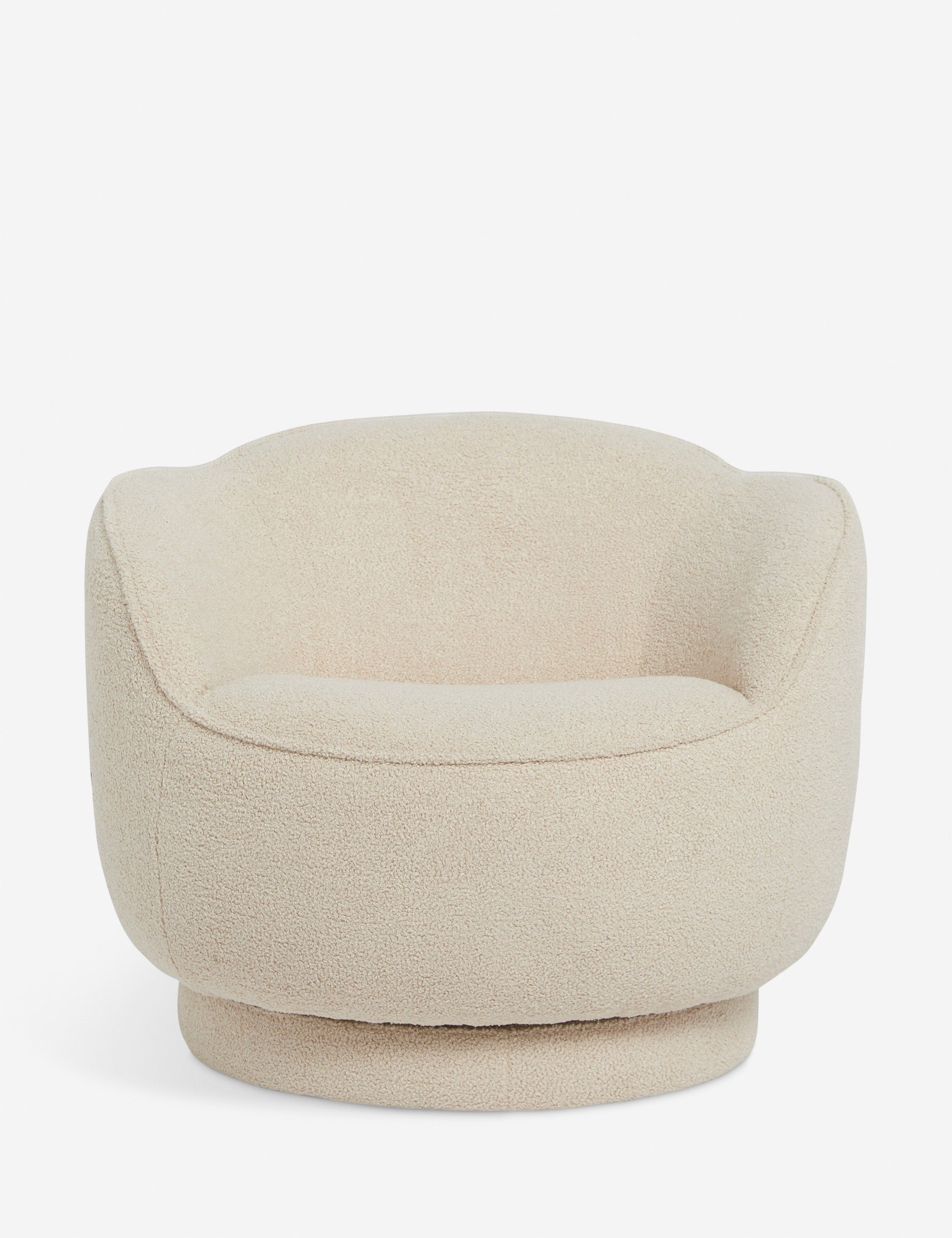 Fern scalloped back boucle upholstered swivel chair