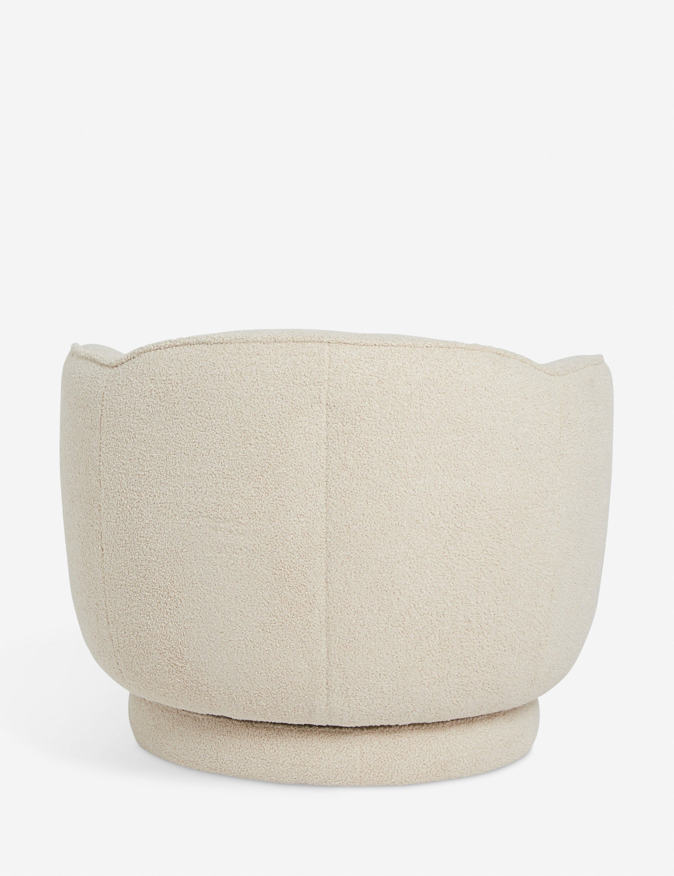 Back view of the Fern scalloped back boucle upholstered swivel chair
