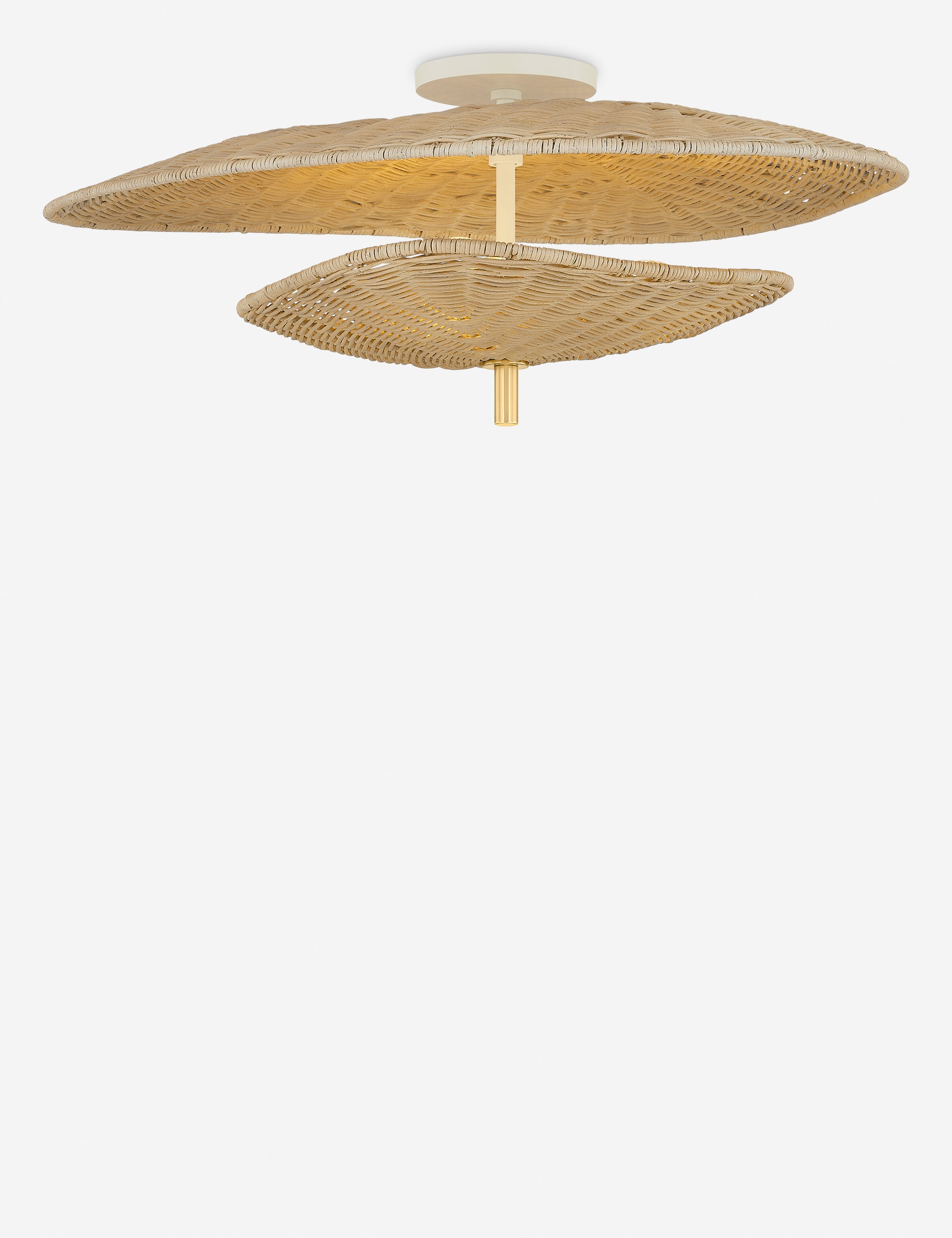 Iverley woven tiered inverted basket shade semi-flush mount light with light on