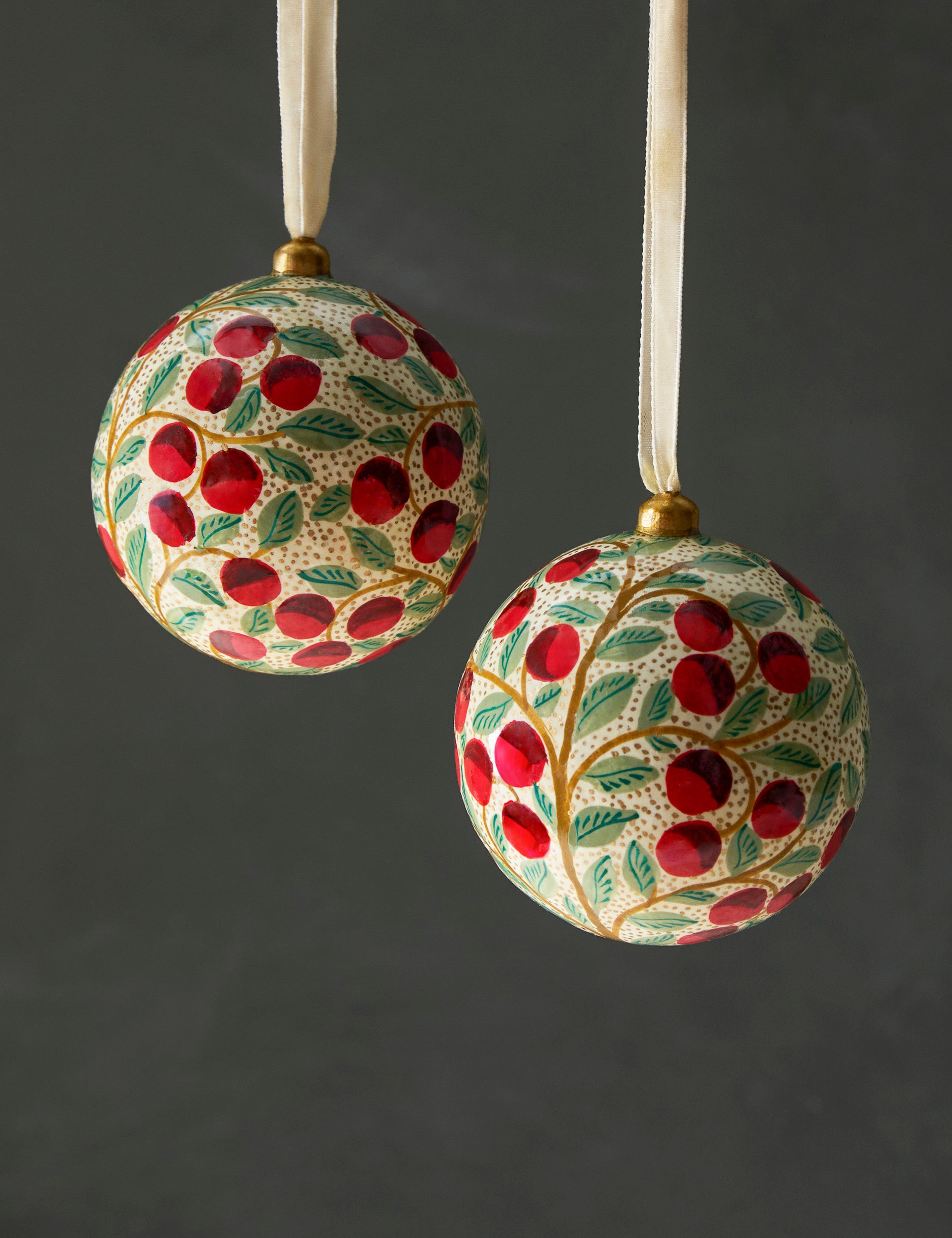 Set of 2 Joelle paper mache ornaments