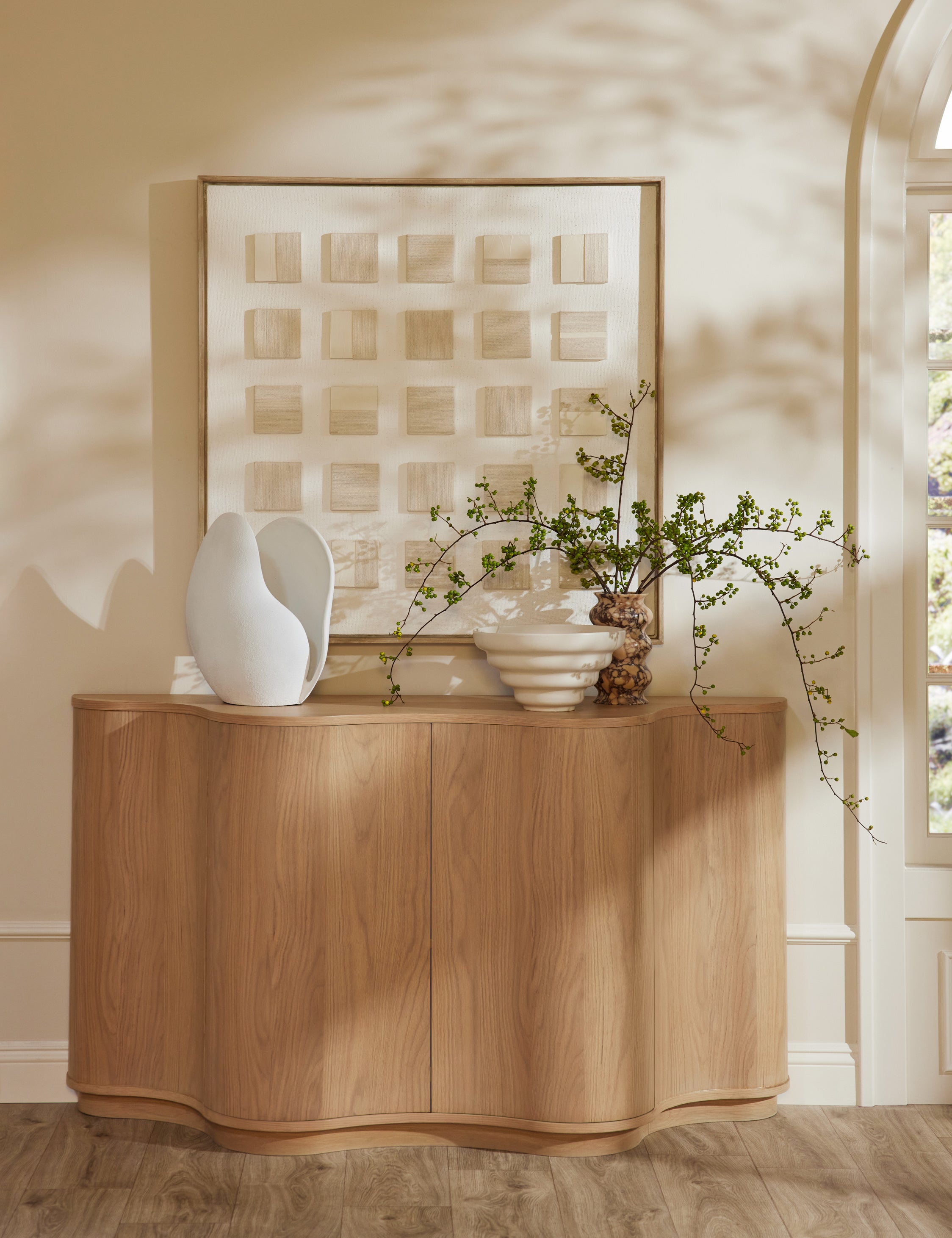 Cora half-moon, wavy light-wood sideboard