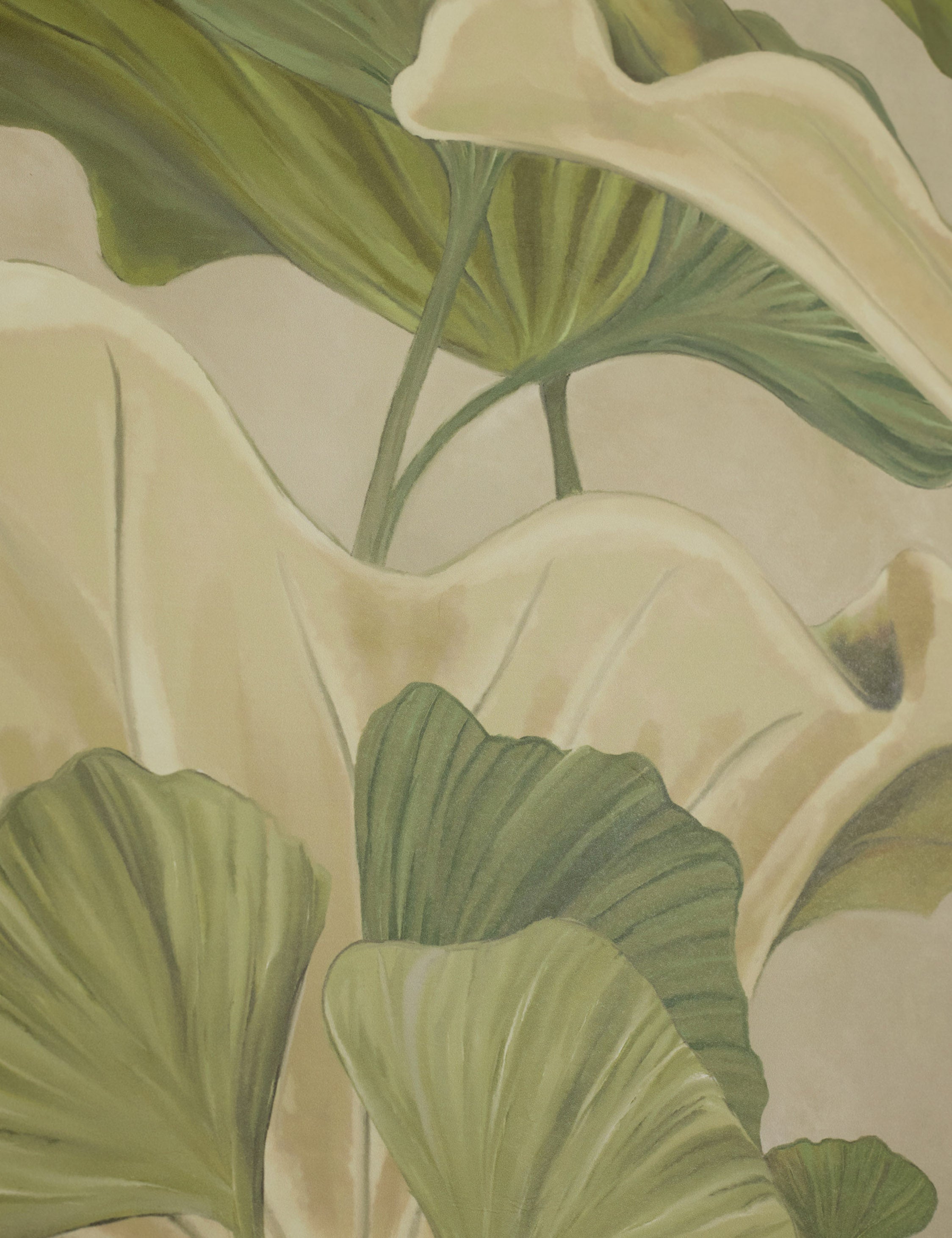 Close up view of the Lotus lush botanical wallpaper by Aimee Song