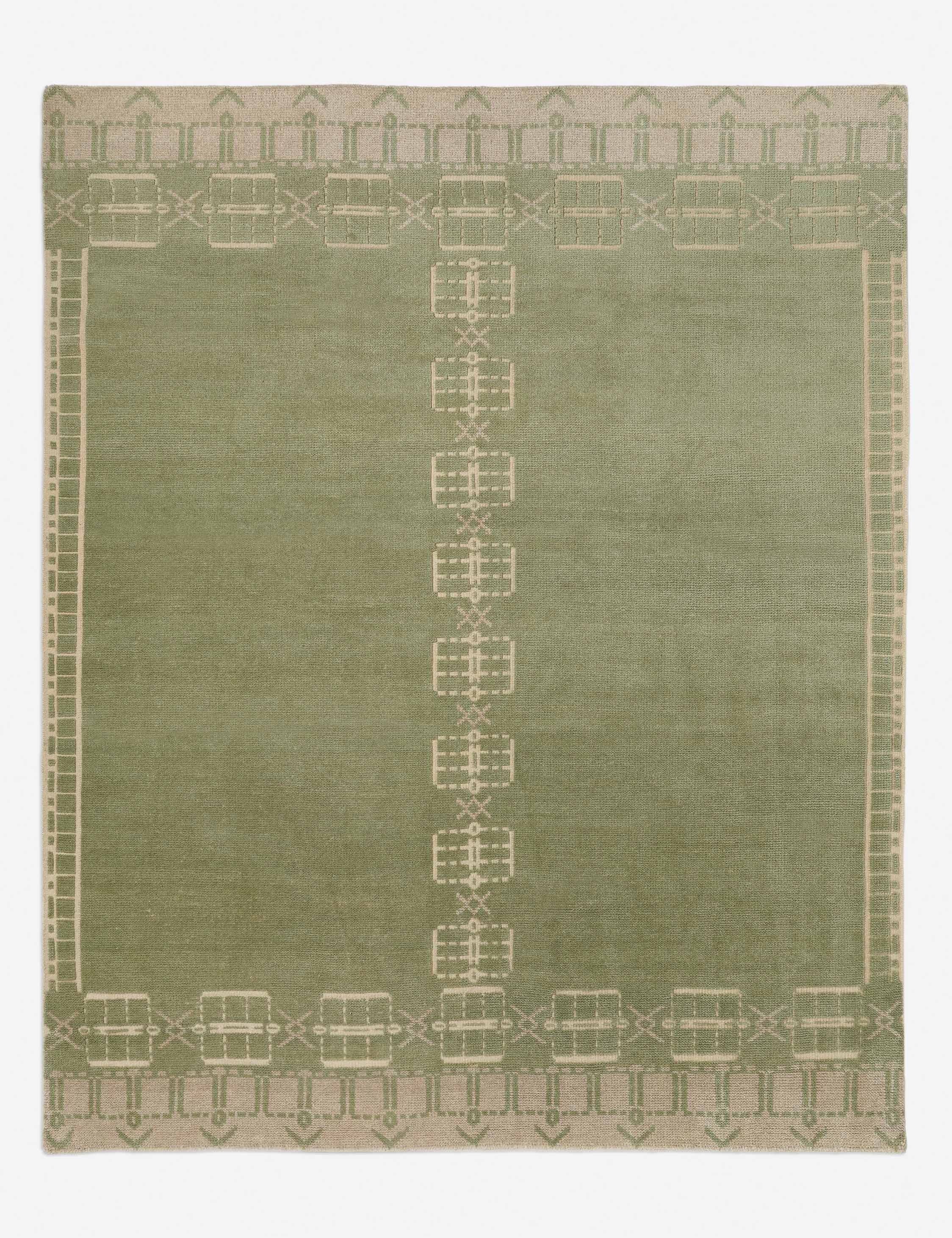 Macario high-low pile geometric motif hand-knotted wool rug