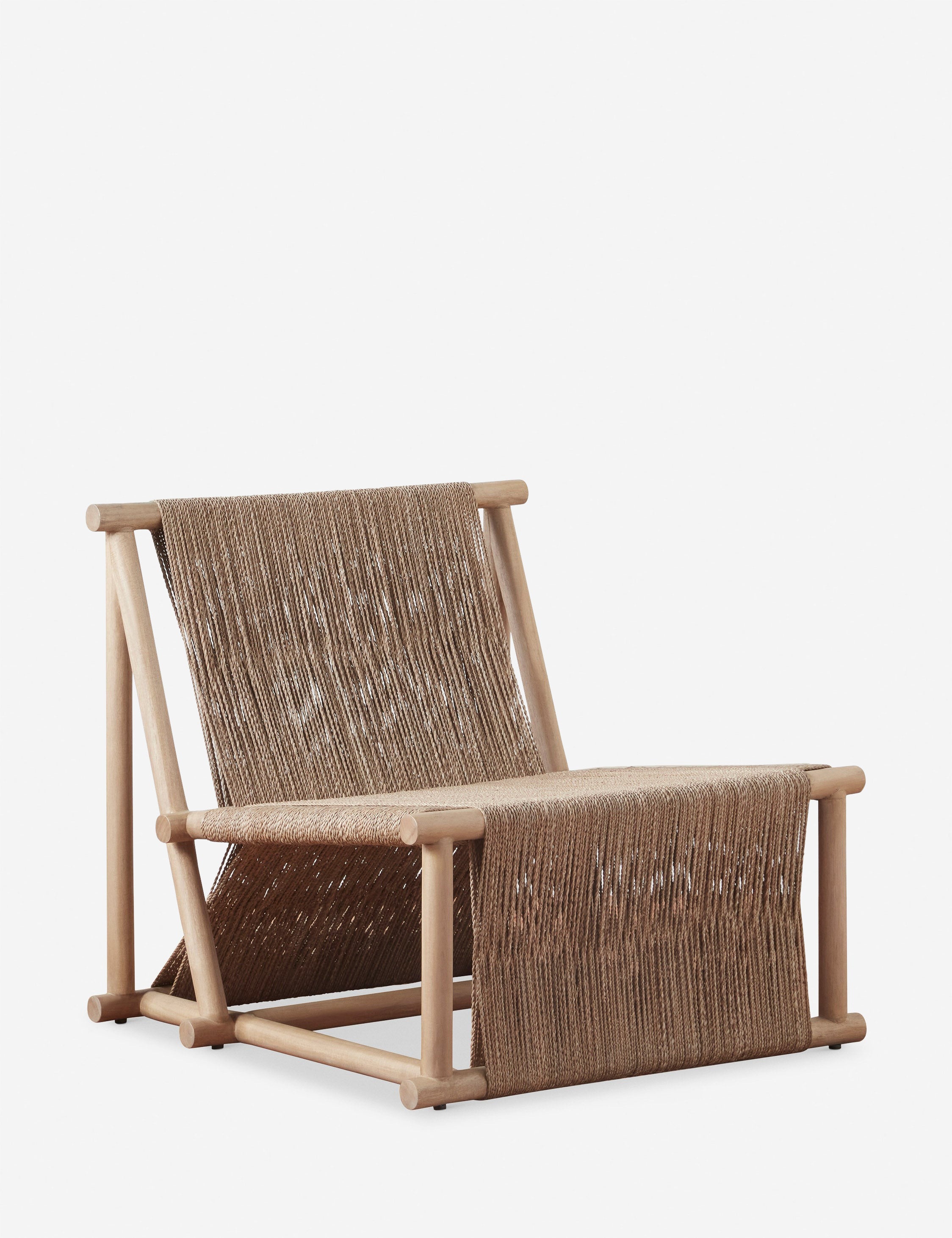 Maritza armless light wood and woven seagrass coastal style accent chair.