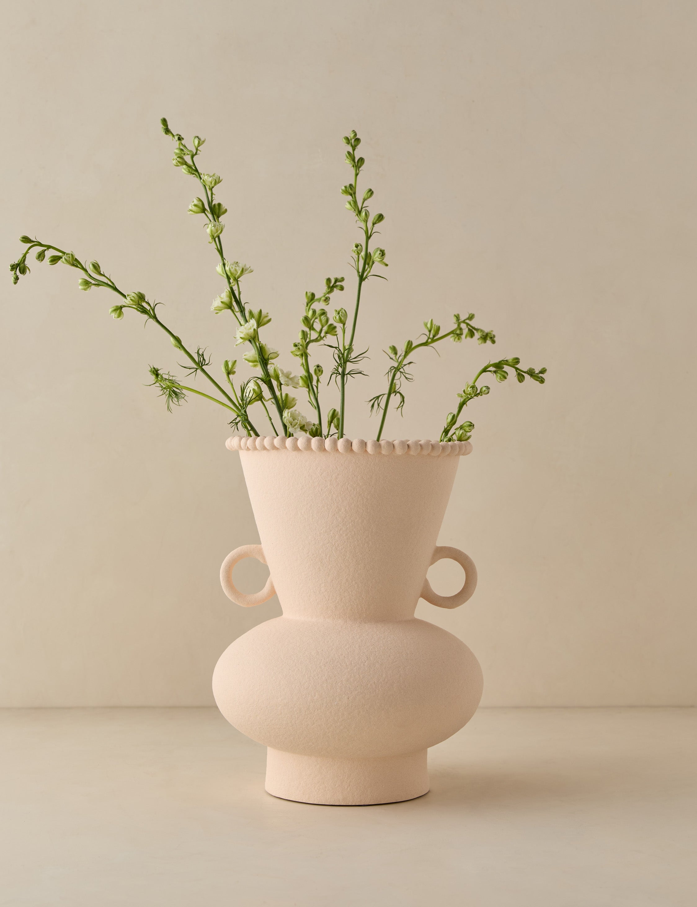 Philia wide beaded rim loop handle ceramic vase by Aimee Song