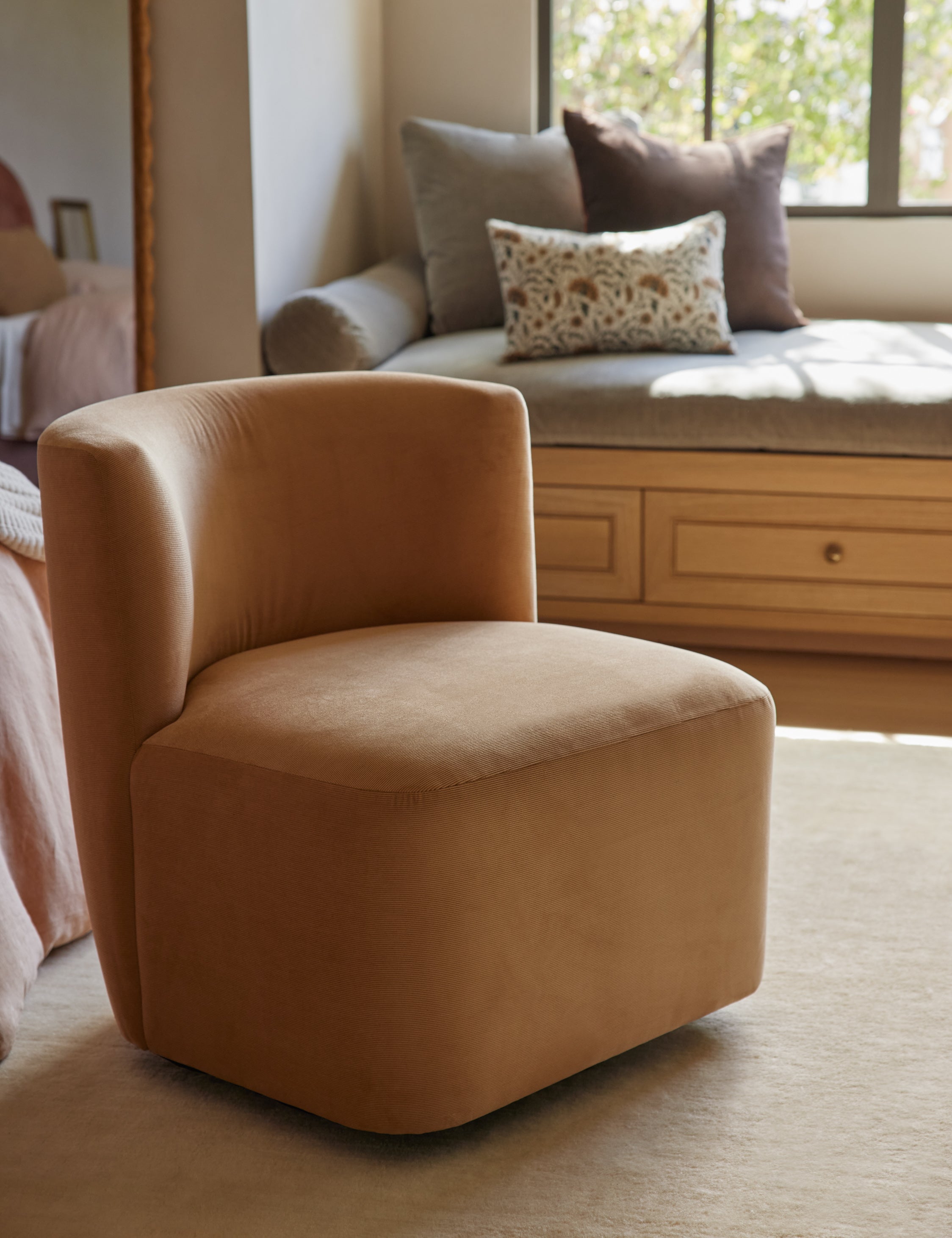 Lois Swivel Chair : Brown Boucle