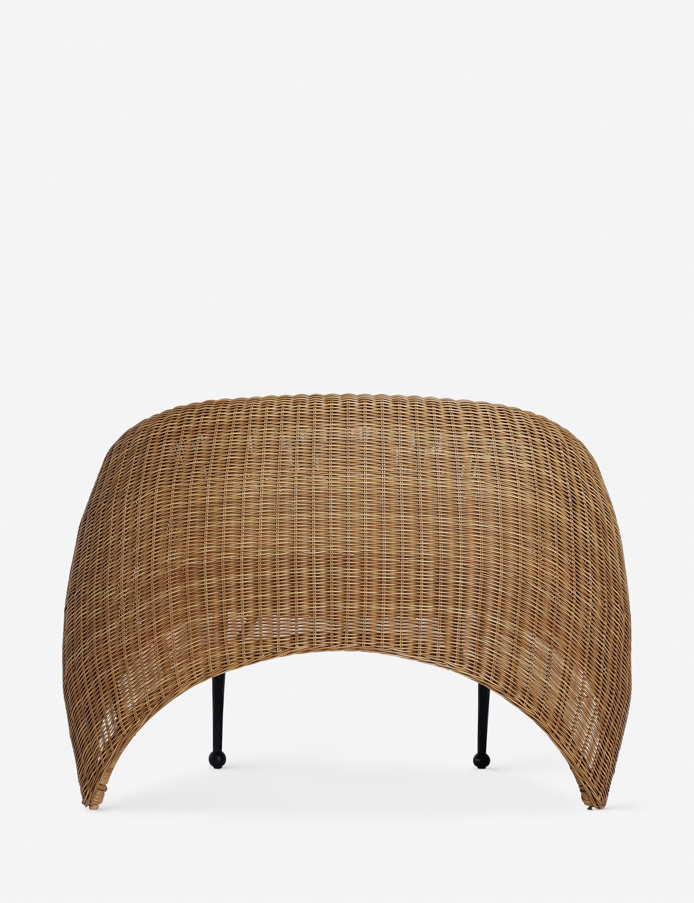 Back of the Marisol sculptural wicker outdoor accent chair.