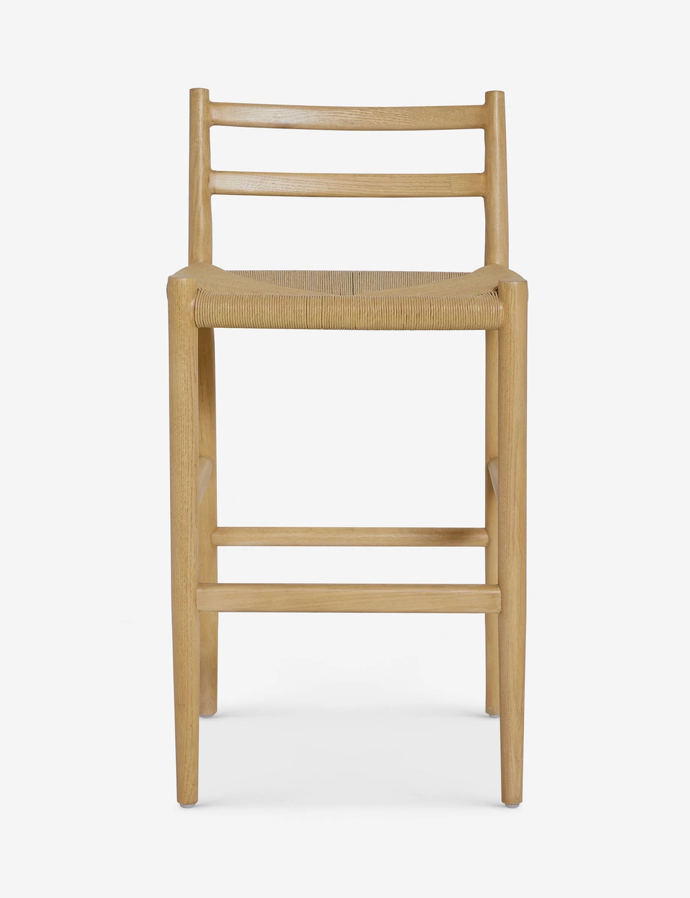 Nicholson slim natural oak wood frame and woven seat counter stool.