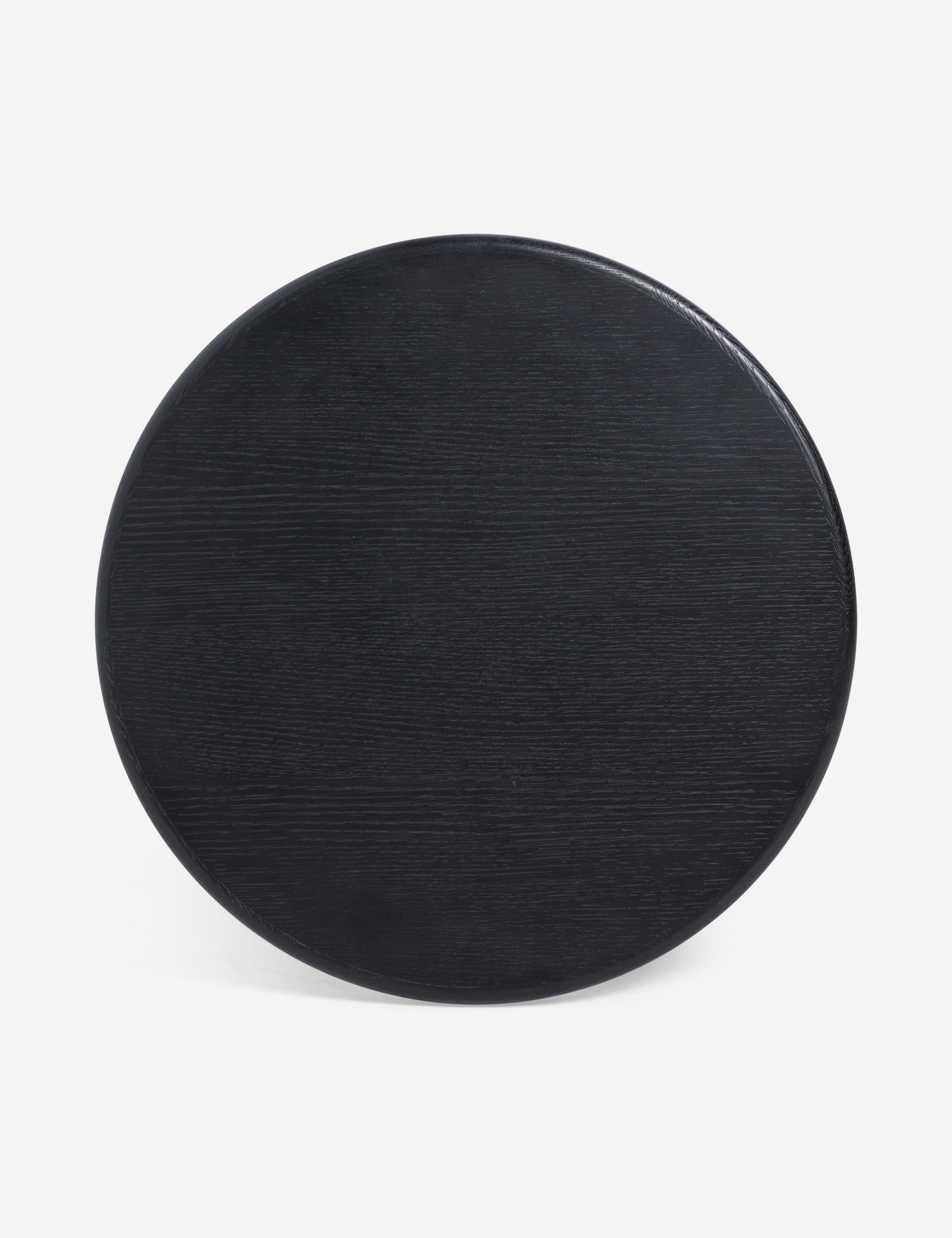 Overhead view of the Olga round modern black oak side table