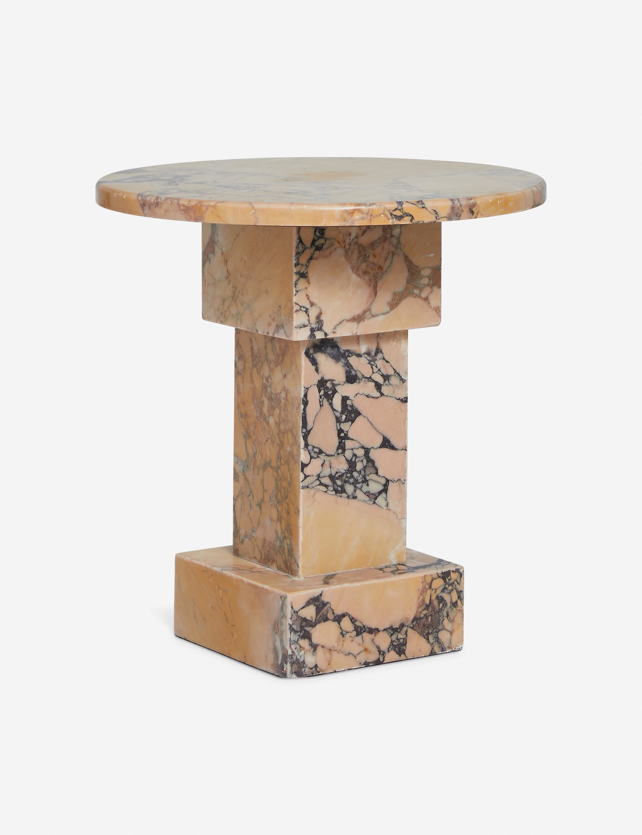 Potts round marble pedestal side table.
