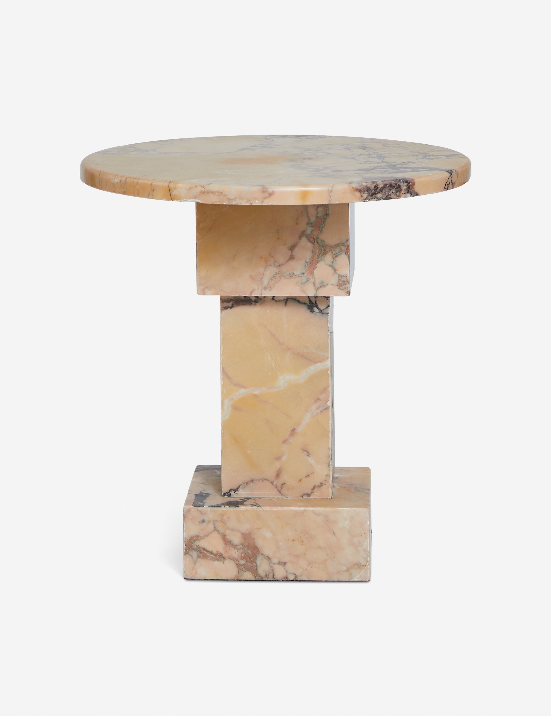 Potts round marble pedestal side table.