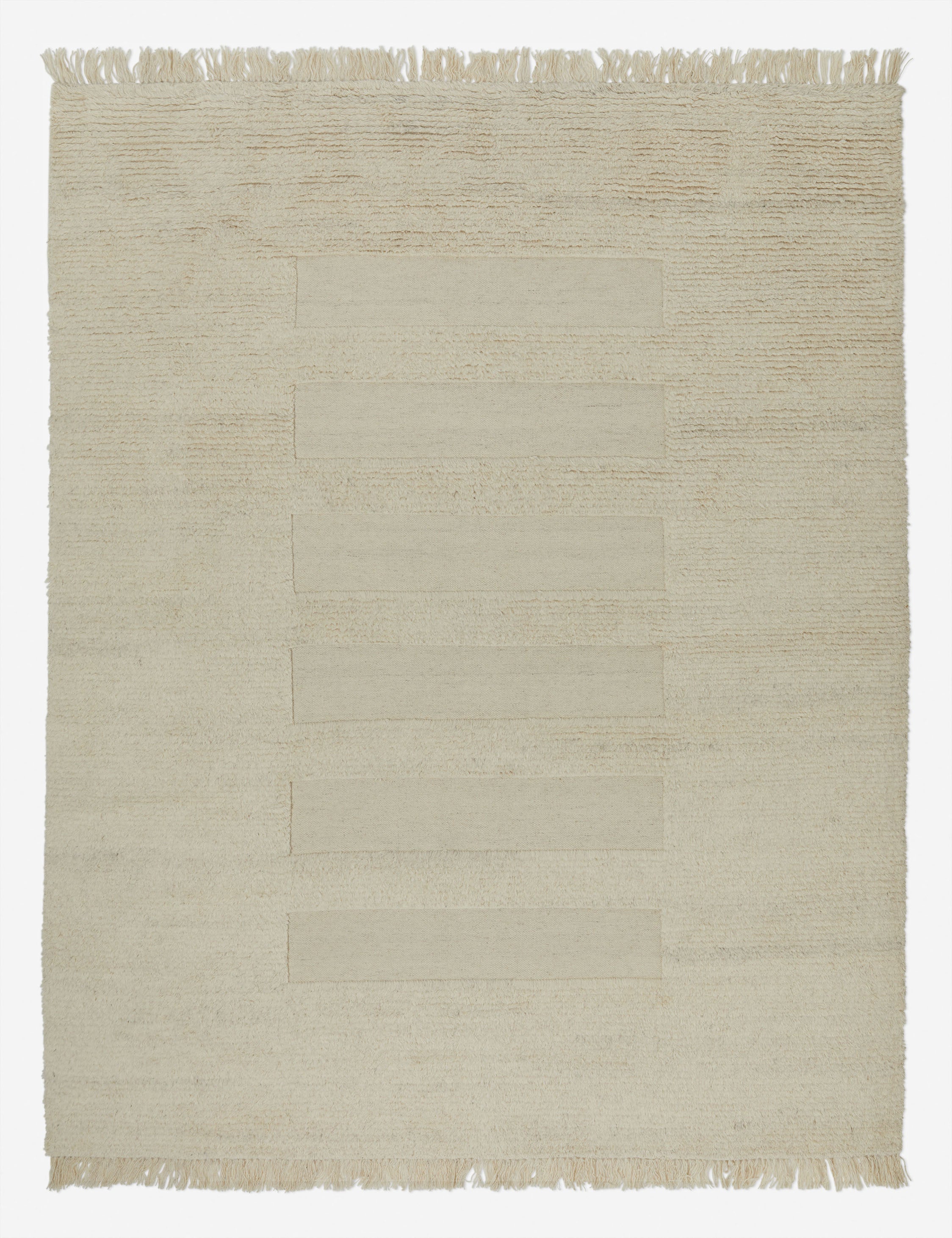Raita subtle bar patter fringe area rug in ivory