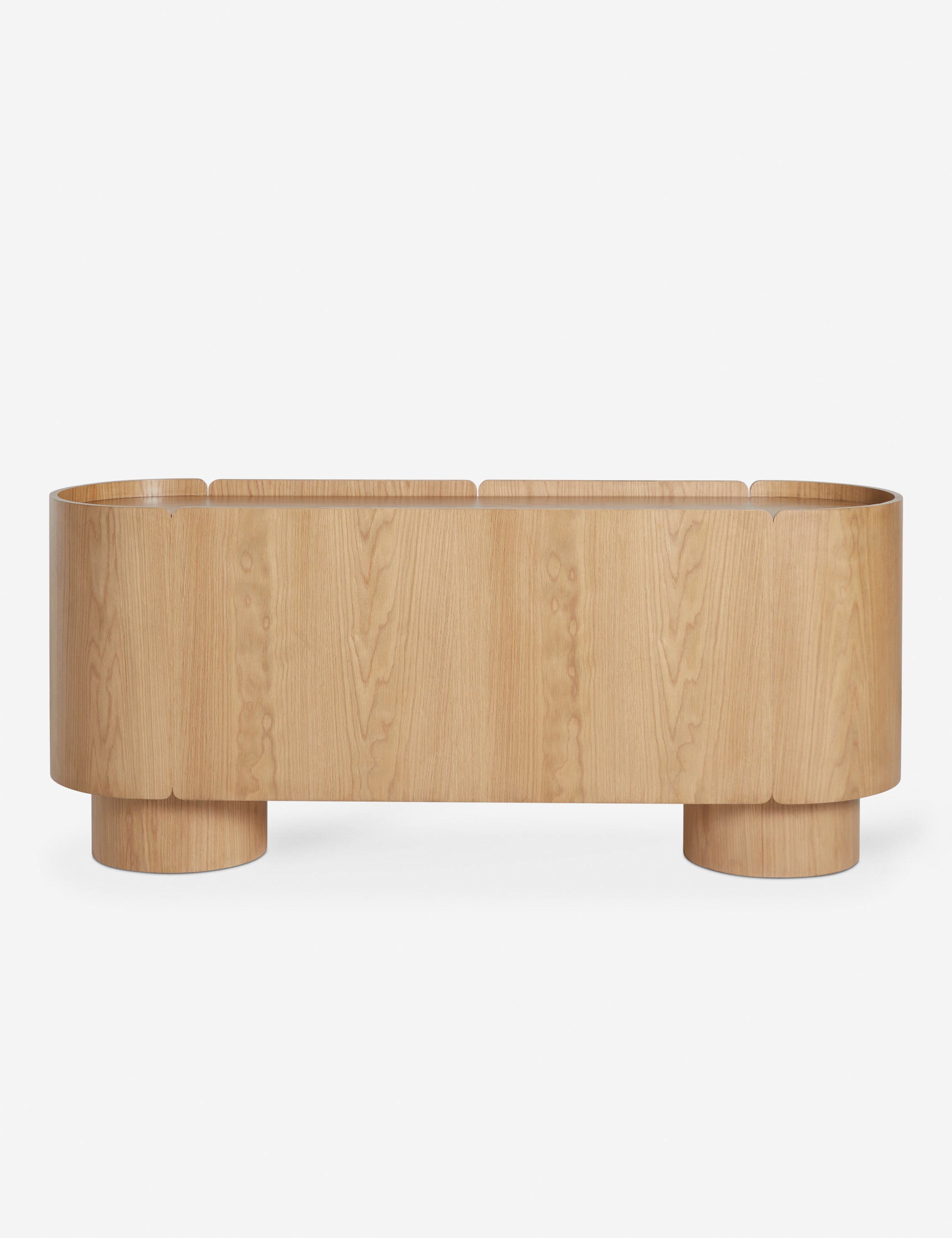Back view of the Raphael modern natural wood wide six drawer dresser