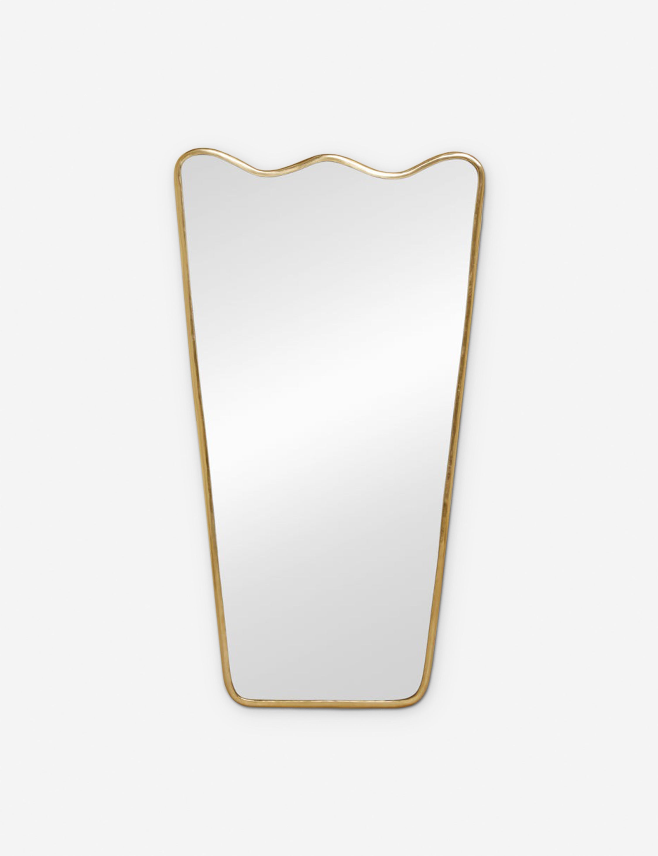 Rook slim-framed gold mirror with a wavy silhouette and tall profile by Sarah Sherman Samuel