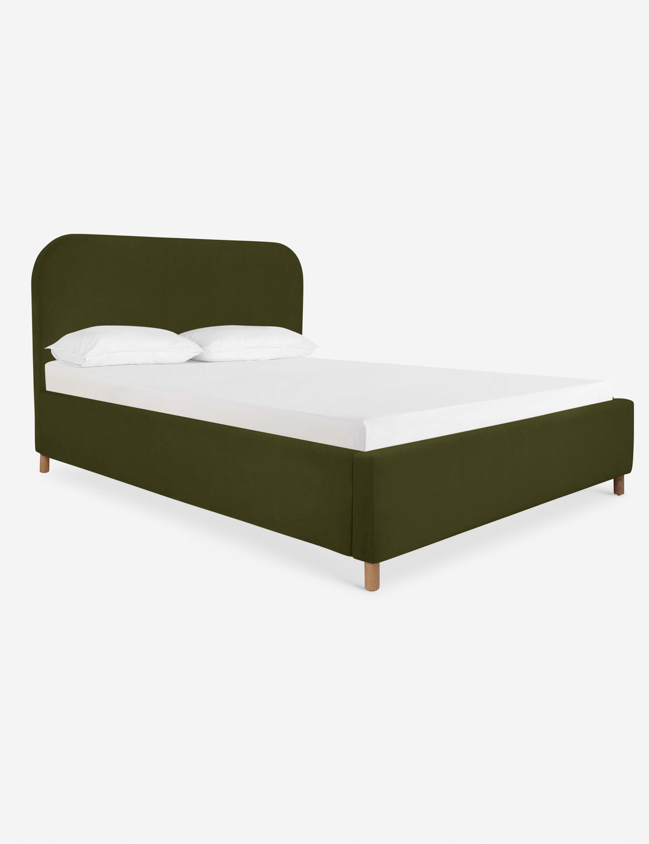 Angled view of the Solene Loden Velvet platform bed