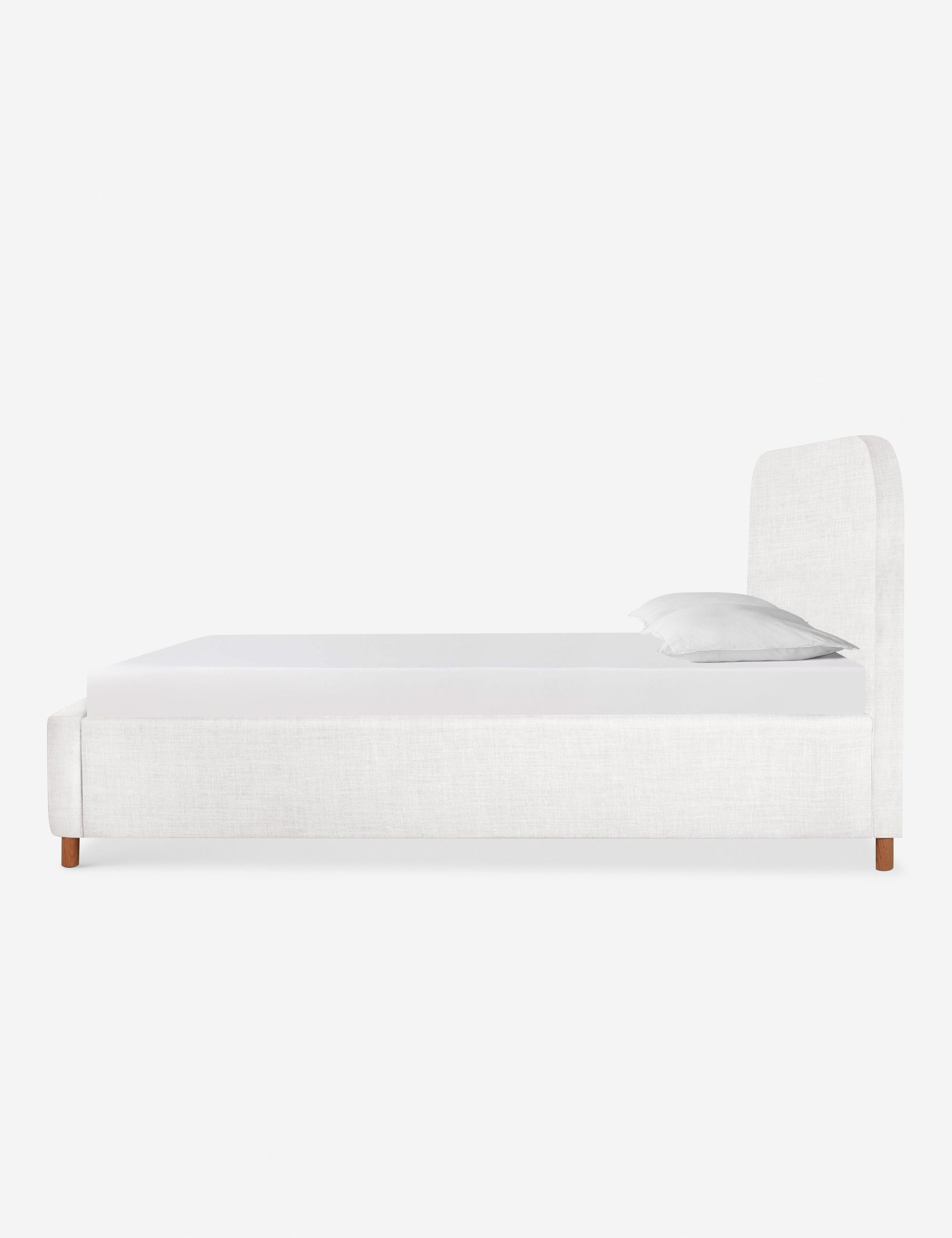 Side of the Solene White linen platform bed
