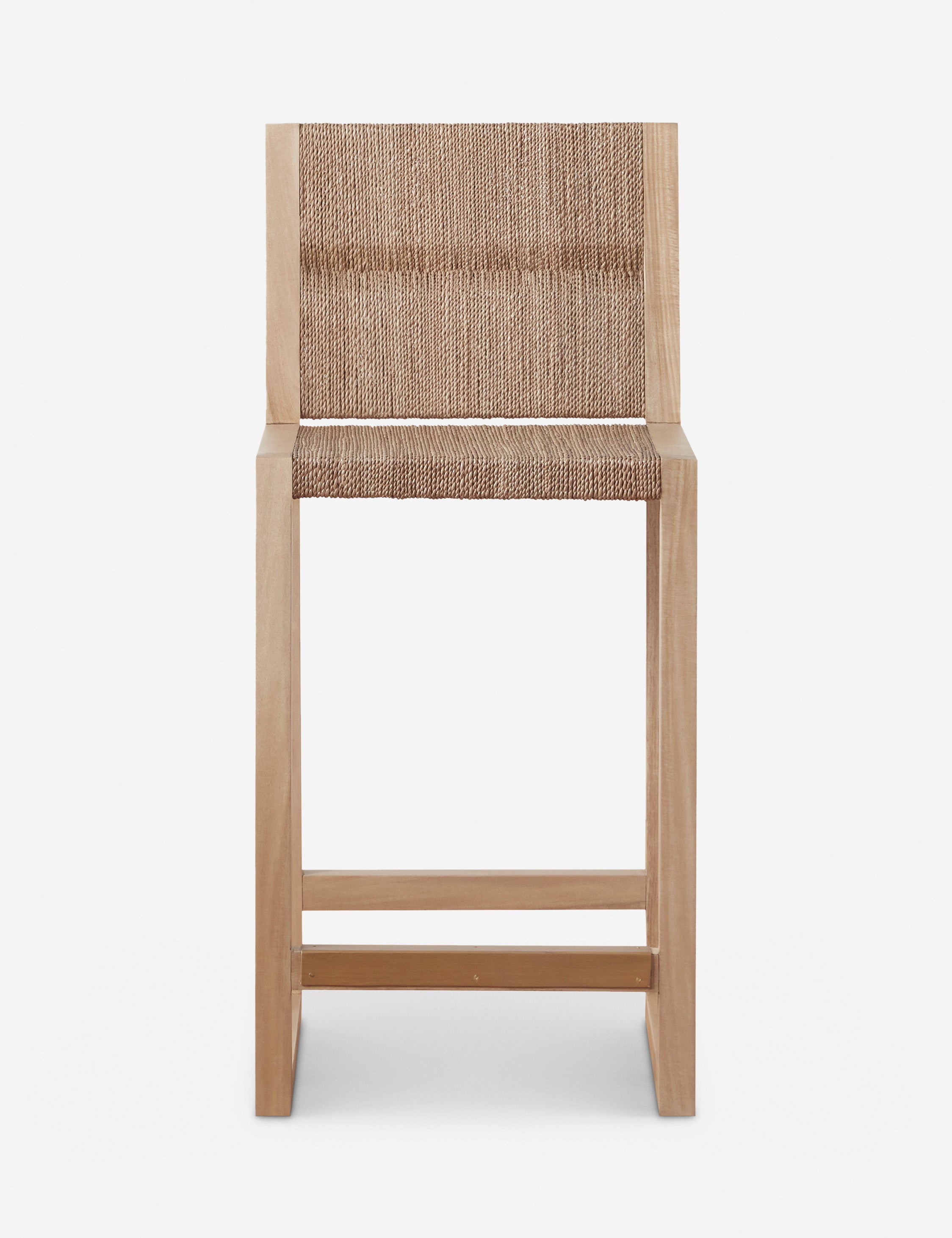 Maritza armless light wood and woven seagrass coastal style counter stool.