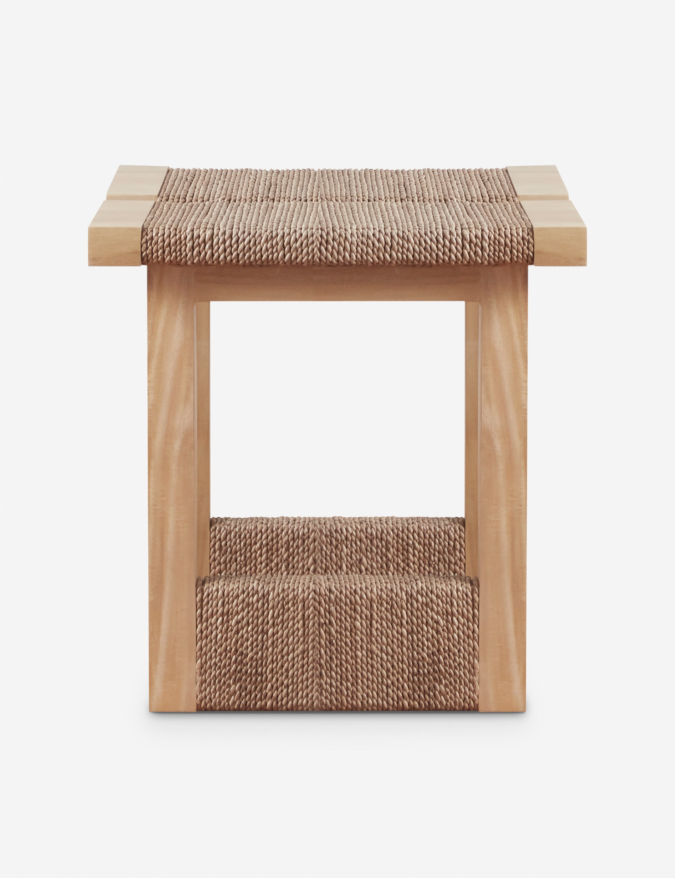 Maritza light wood and woven seagrass coastal style side table.