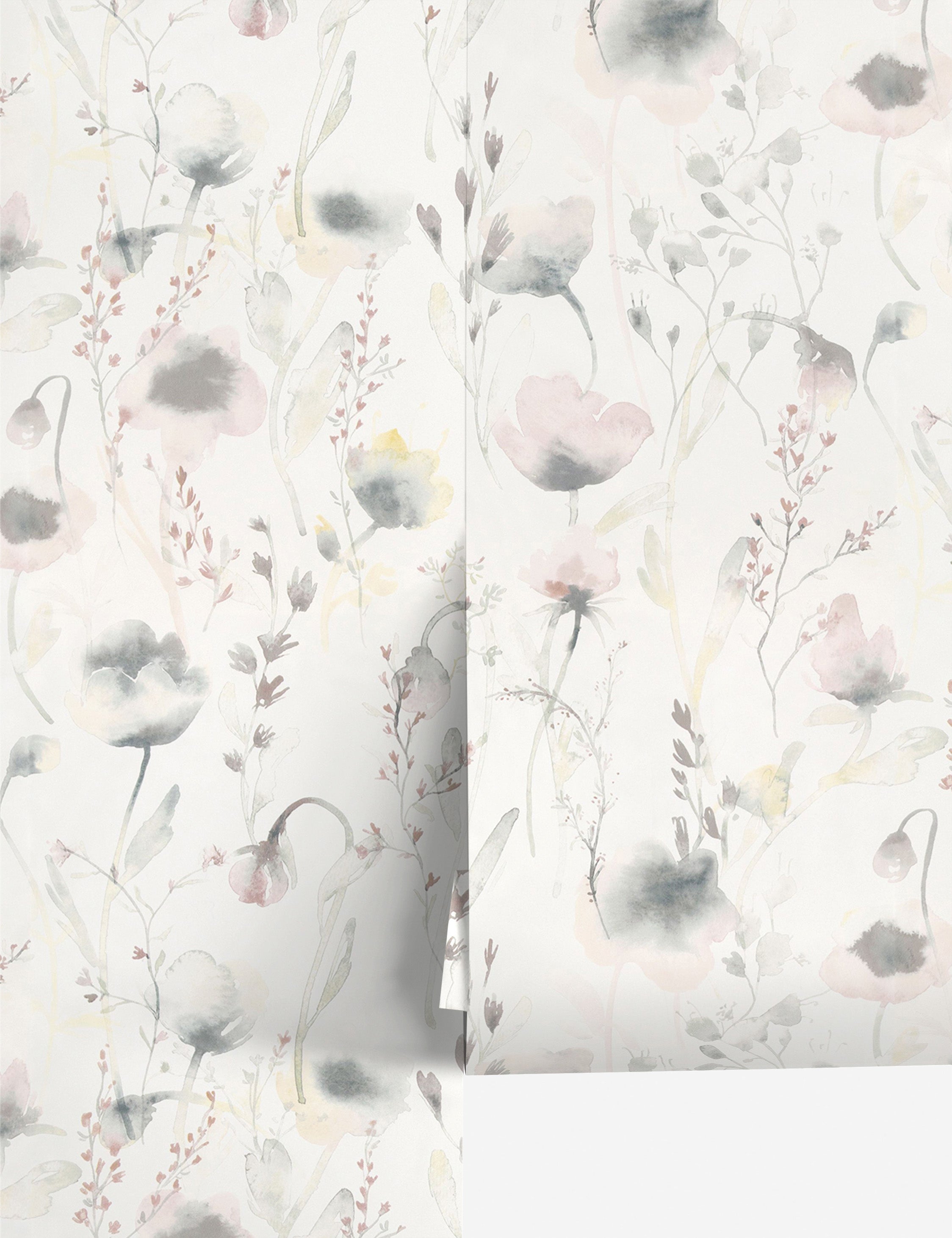 Scalamandre Lo soft and pastoral gray toned floral wallpaper