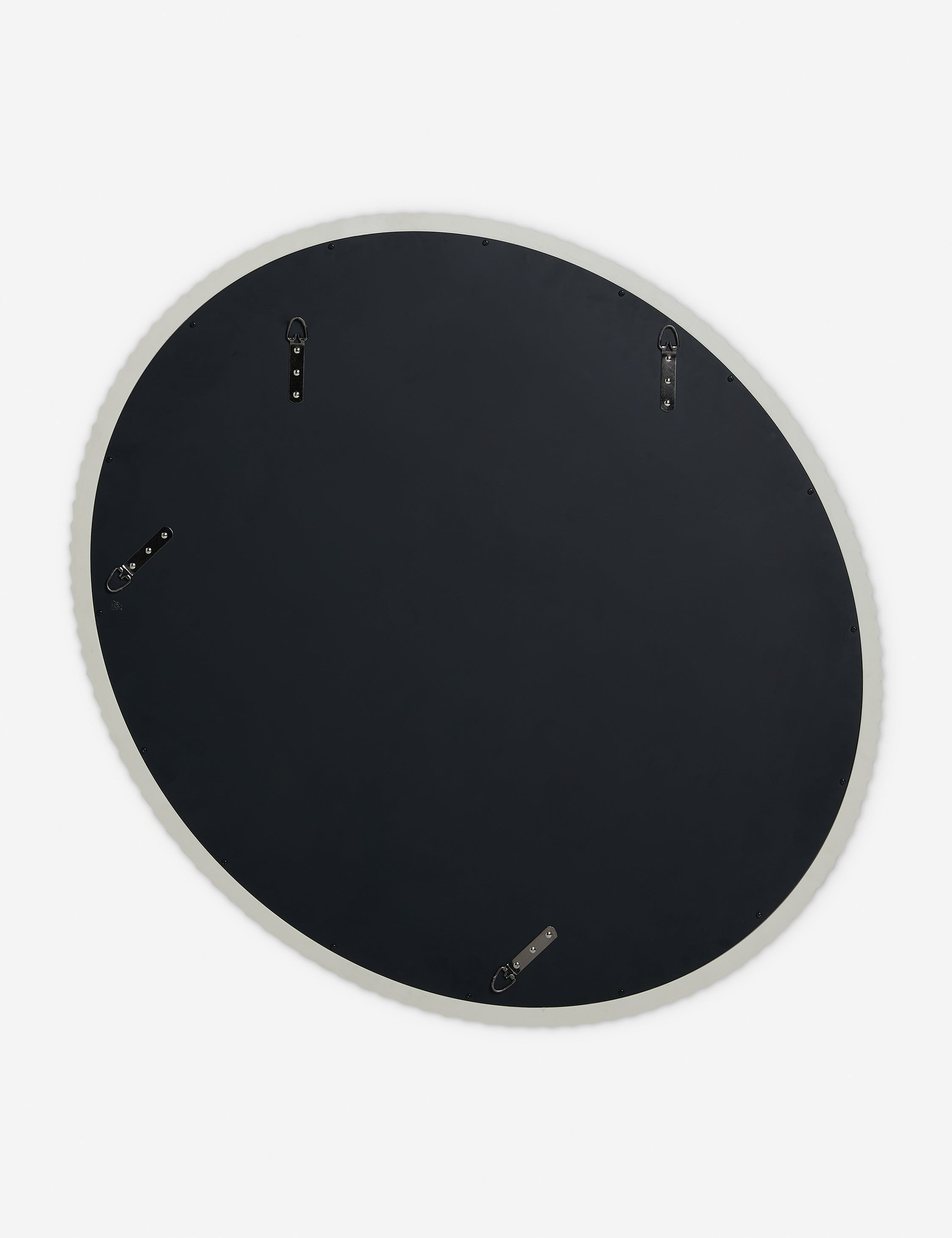 Back of the Whitaker white asymmetrical oval wall mirror.