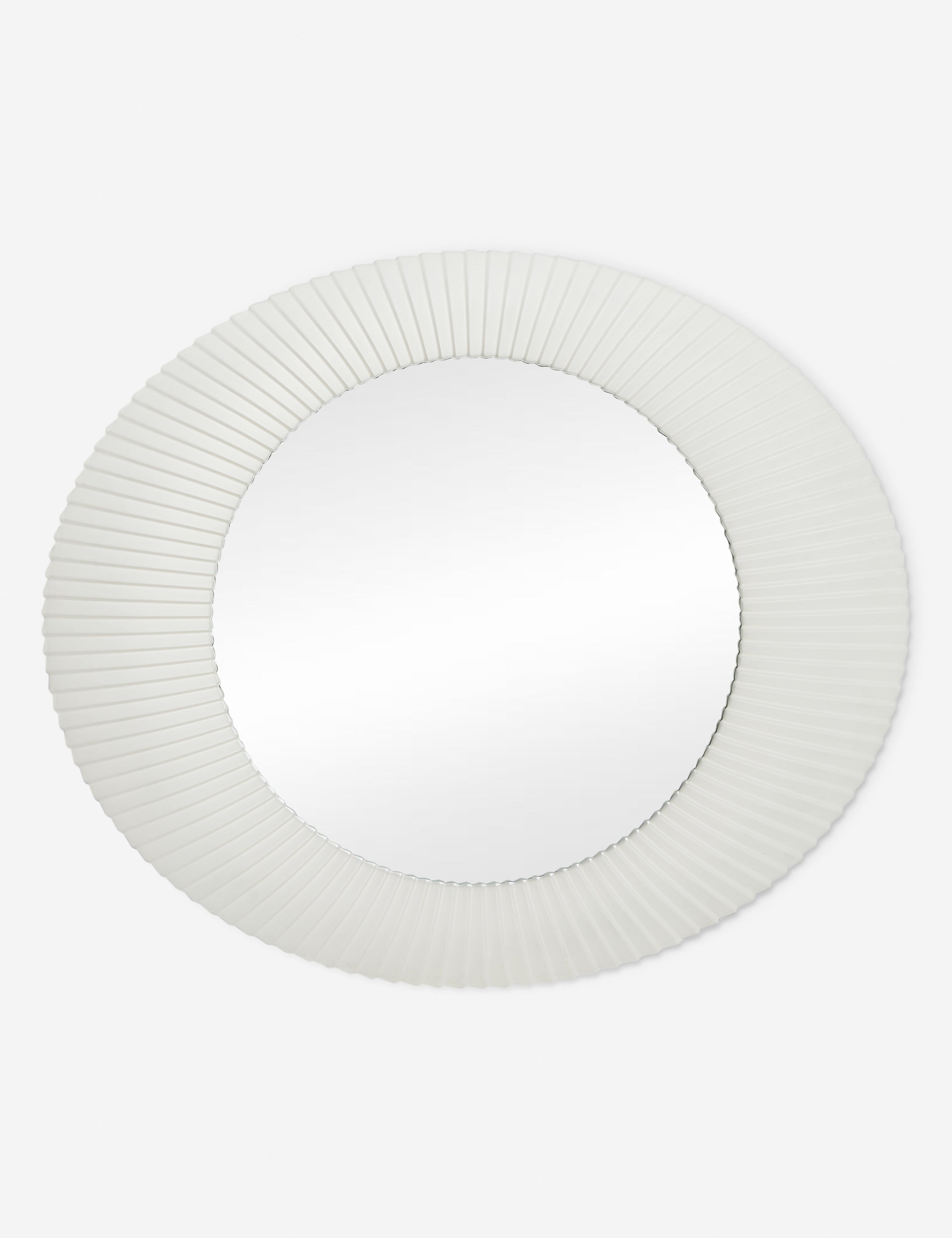Whitaker white asymmetrical oval wall mirror.