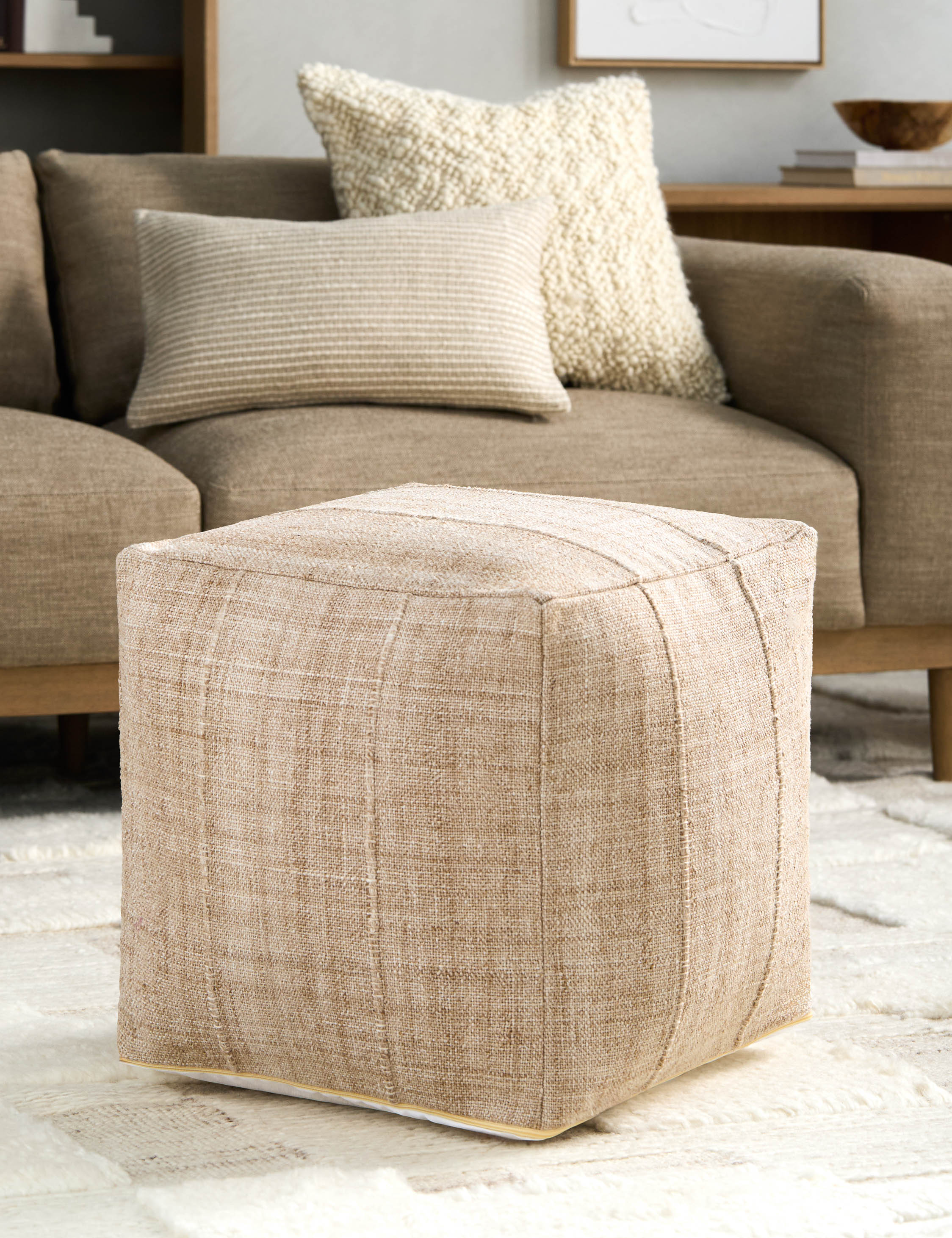 Sanji Indoor / Outdoor Square Pouf : Brown
