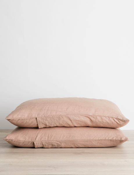 #color::fawn #size::standard #size::king | Set of two european flax linen fawn pink pillowcases by cultiver