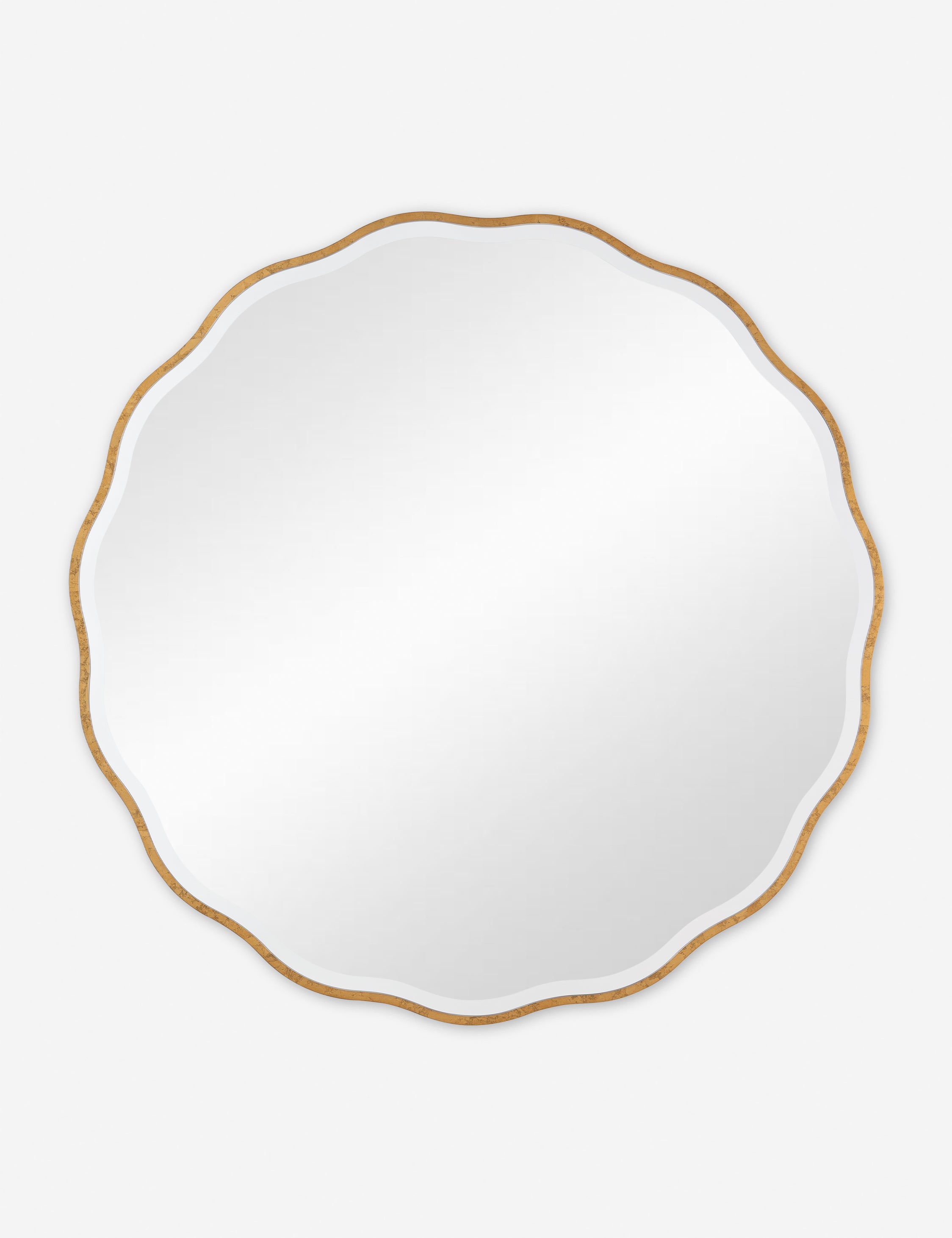 Scalloped gold beveled edge Candice Round Mirror by Regina Andrew.