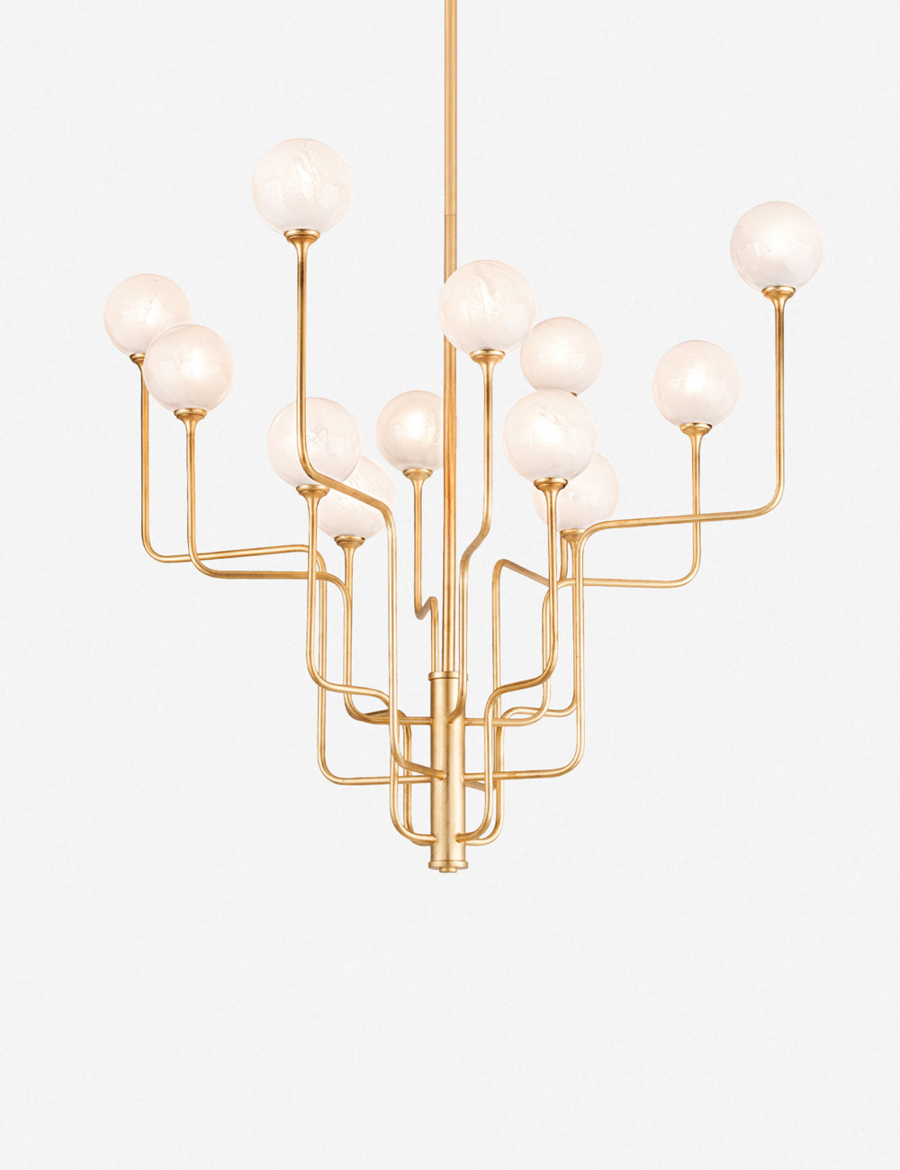 Keller 12 light chandelier with frosted orb lighting fixtures and gold leaf finish