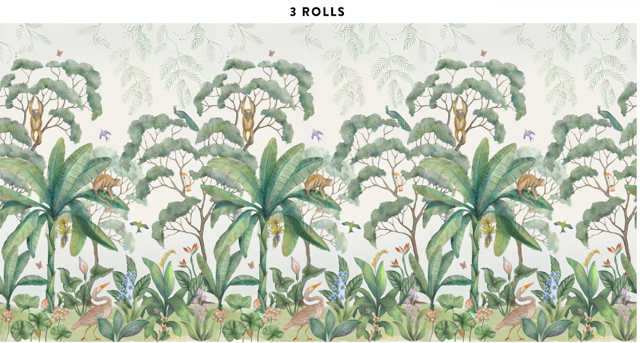 View of full Jungle Wallpaper Mural in the green colorway.