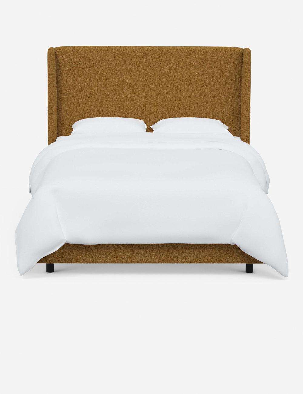 Adara ochre boucle upholstered bed.