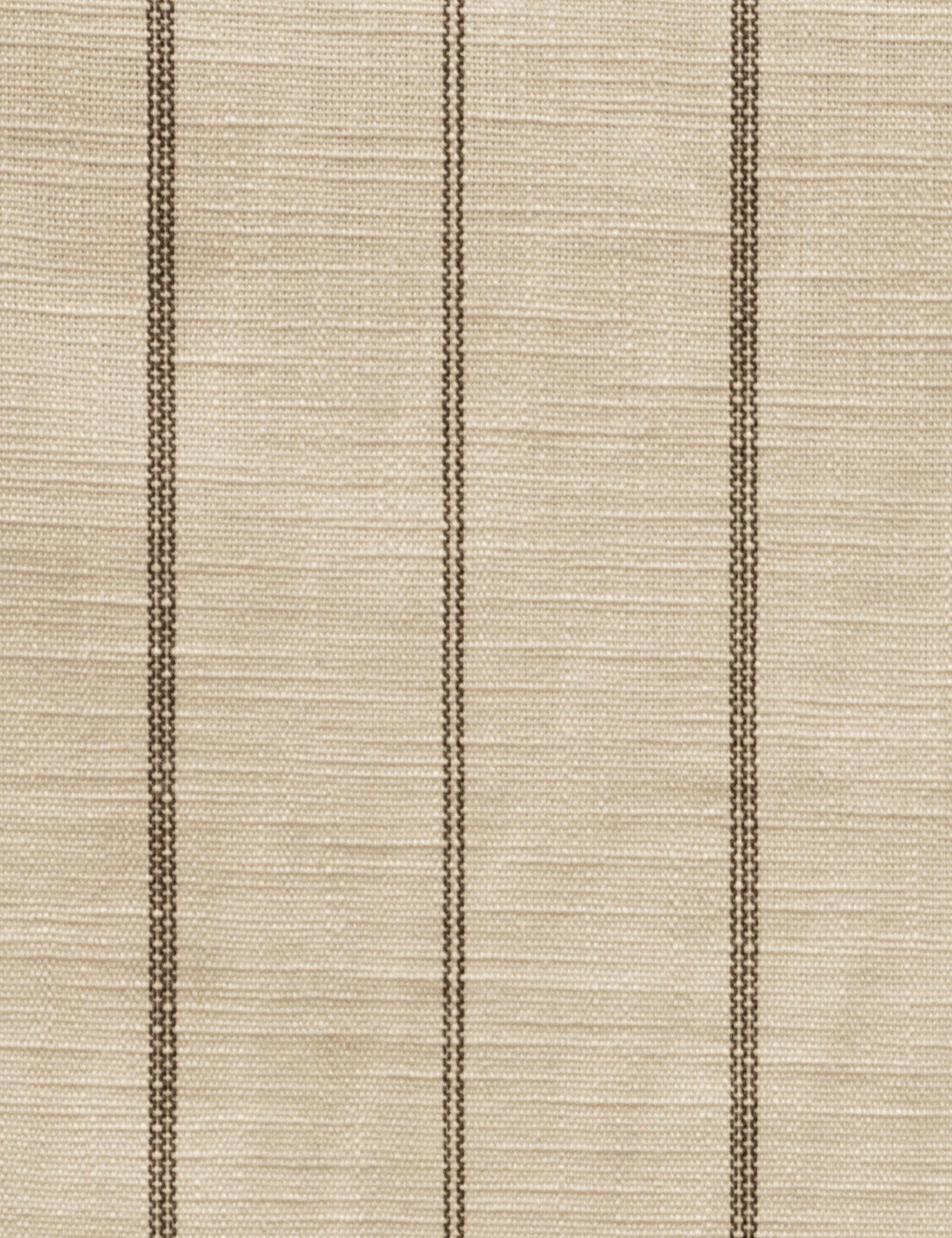 Detailed shot of the linen and stripe pattern on the Adara natural stripe linen upholstered bed.