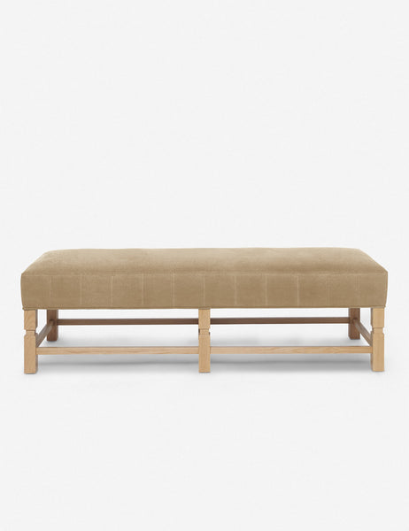 #color::brie-classic-velvet | Ambleside Brie beige Velvet upholstered bench with carved detailing on the frame and vertical channeling around the cushion by Ginny Macdonald