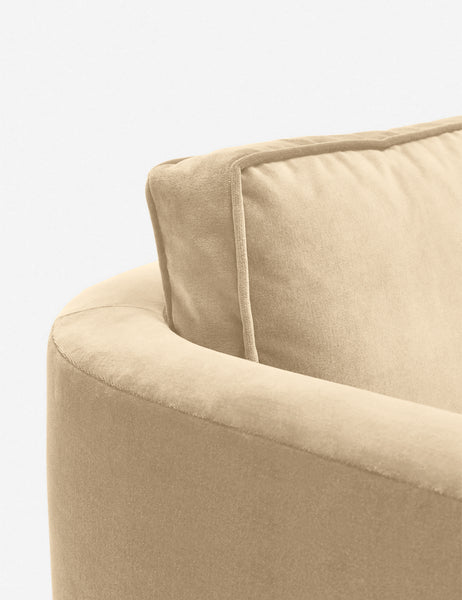 #color::brie-classic-velvet | Close-up of the curved back on the Belmont Brie beige velvet accent chair