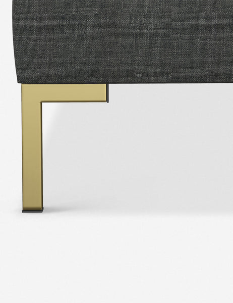 #color::charcoal-linen #size::twin #size::full #size::queen #size::king #size::cal-king | The golden leg on the Deva Charcoal Linen platform bed