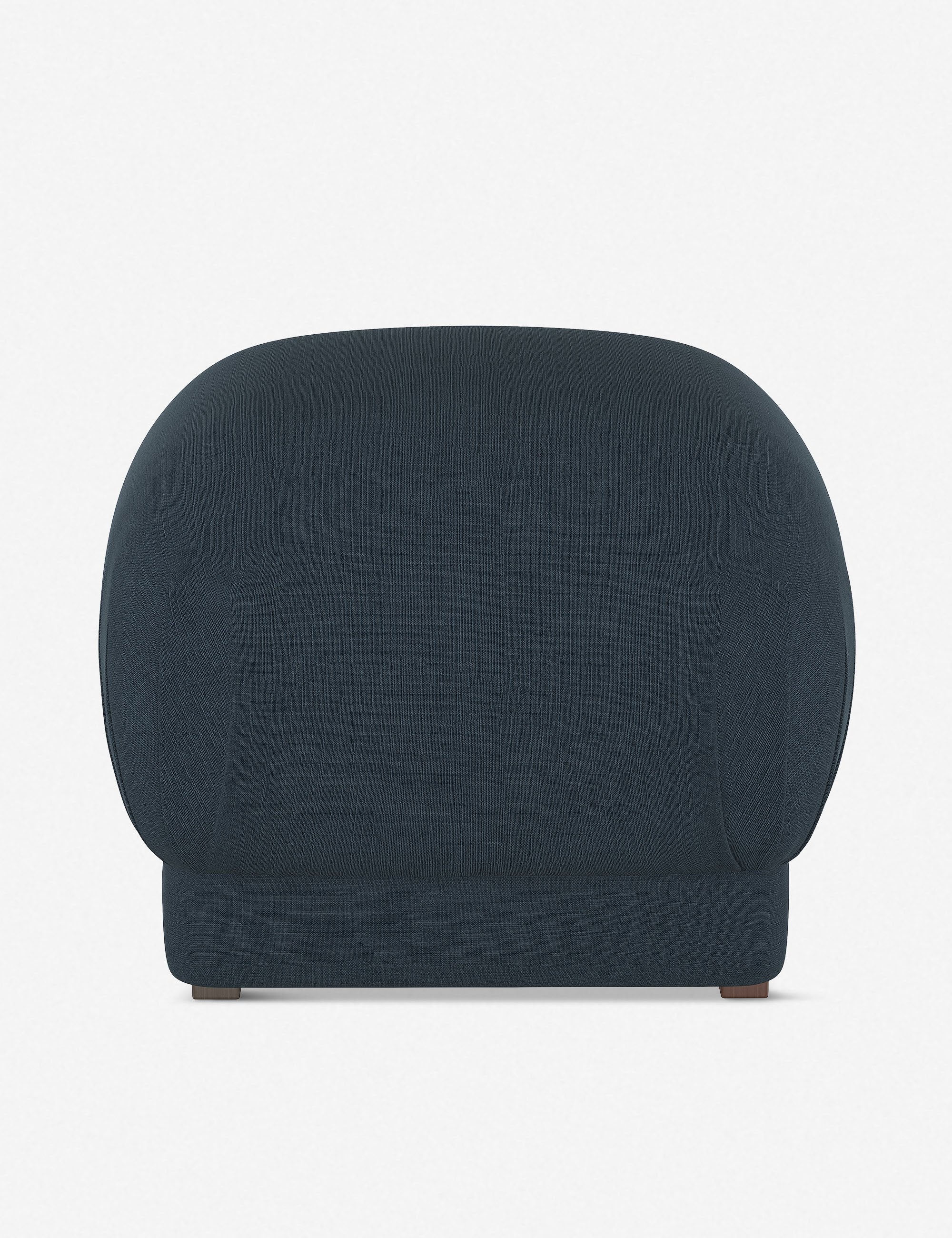 Bailee Navy Velvet upholstered ottoman with a pouf-like design and pleated corners