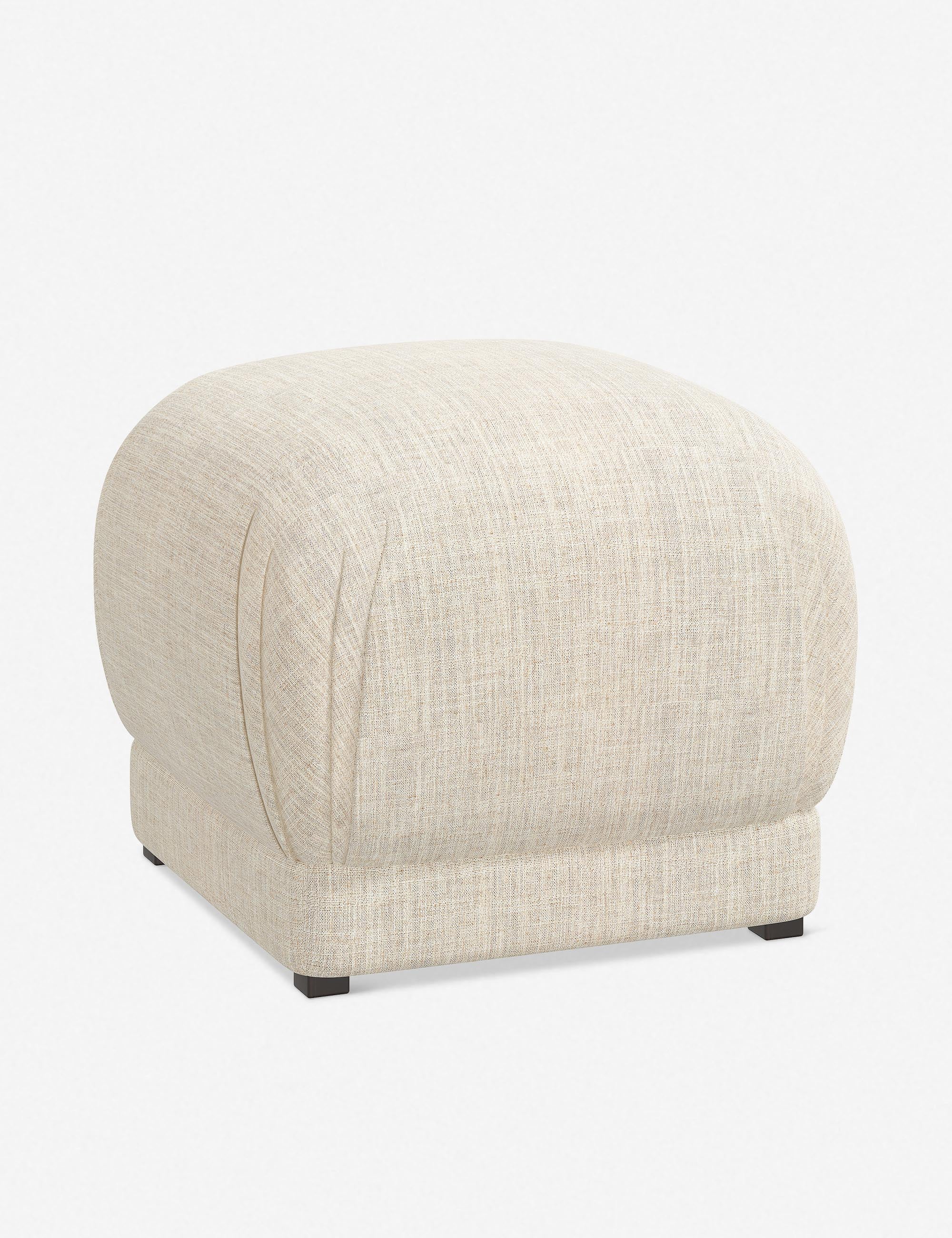 Angled view of the Bailee Talc Linen ottoman