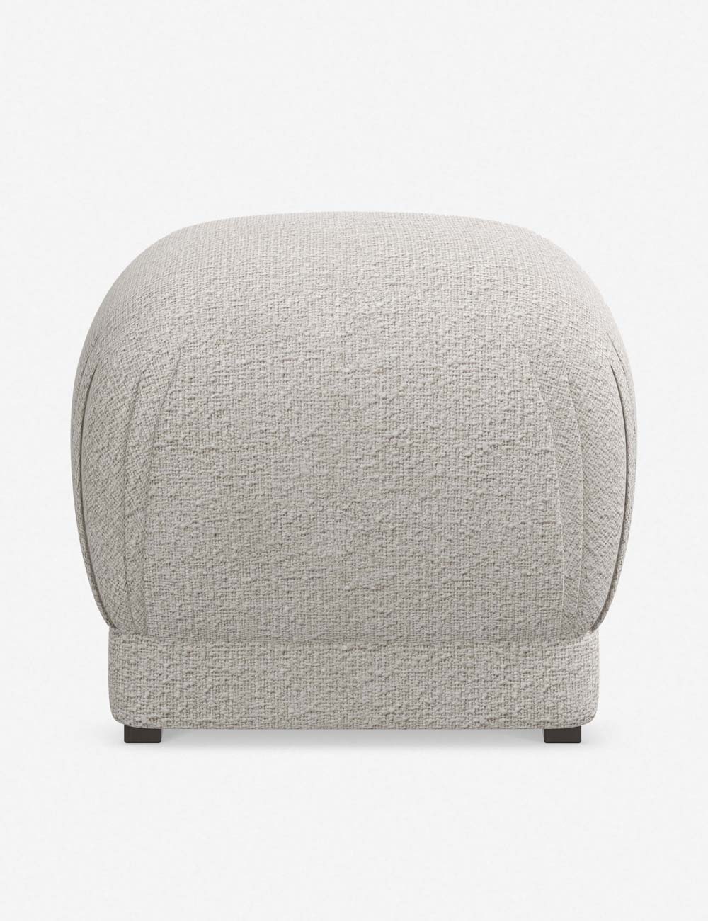 Bailee Moonlight Boucle upholstered ottoman with a pouf-like design and pleated corners