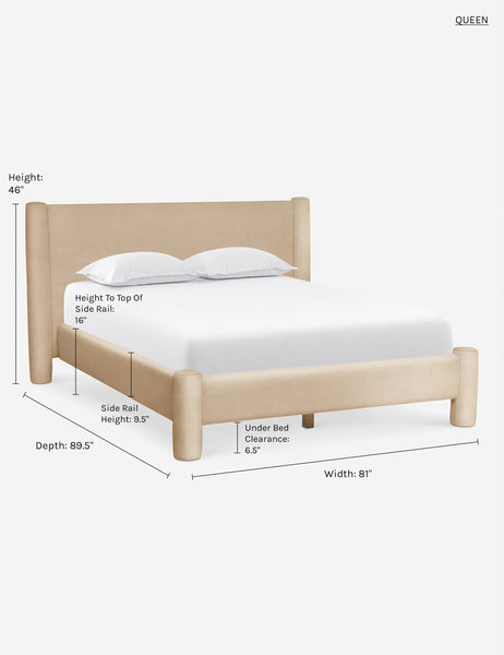 #color::brie-classic-velvet #size::queen | Queen dimensions of the Brie Velvet Hyvaa Bed by Sarah Sherman Samuel
