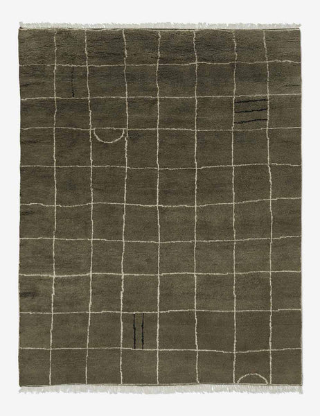 color::khaki #size::6--x-9- #size::8--x-10- #size::9--x-12- #size::10--x-14- #size::12--x-15- | Khaki green Irregular Grid Rug by Sarah Sherman Samuel
