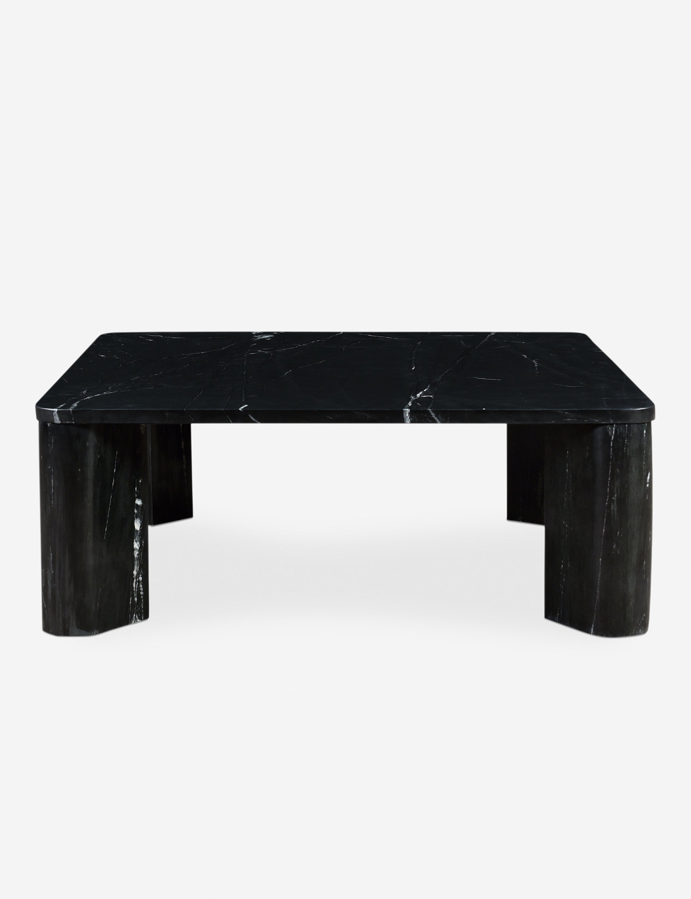 Side view of Cato solid marble square coffee table in black marble